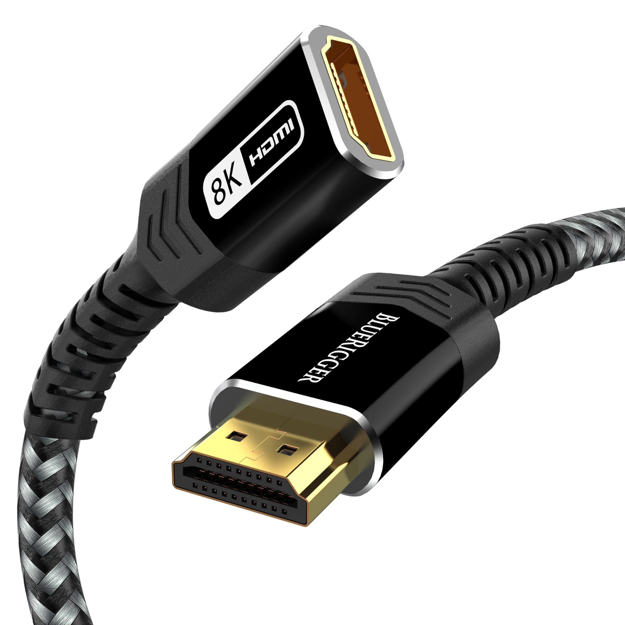 BlueRigger HDMI Extension Cable (1.5FT, 8K 60Hz, 4K 120Hz Braided HDMI Extender Cord, 2.1 Ultra High Speed 48Gbps) - Compatible with MacBook Pro 2021, Xbox Series X, Roku, PS5, Switch, Chromecast