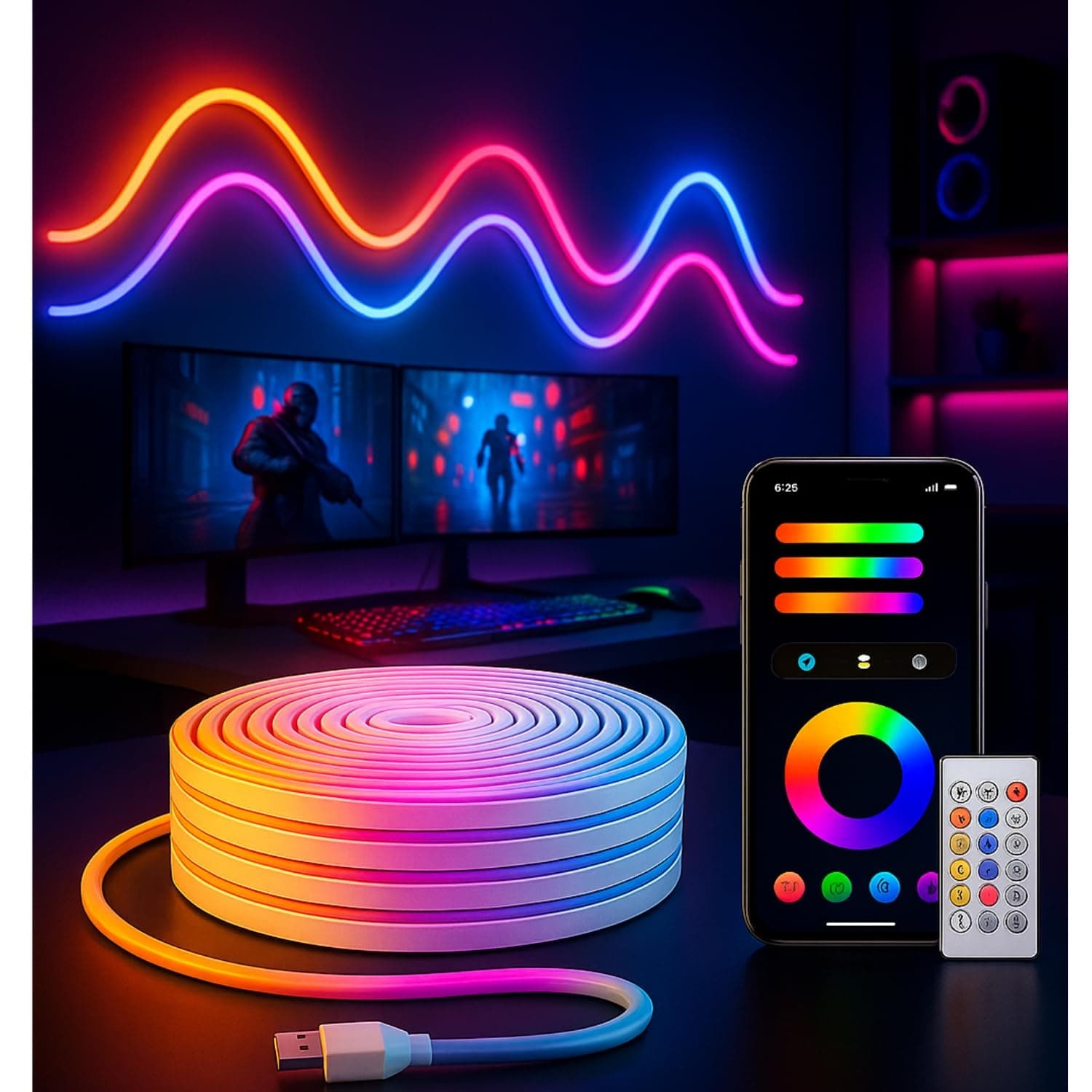 One94Store Smart LED Strip Light 5M with App & Remote Control, Music Sync RGB Lights, 16 Million Colors, Flexible SMD Rope Light for Gaming Room, Bedroom, TV Backlight, Home Decor, Party Decoration