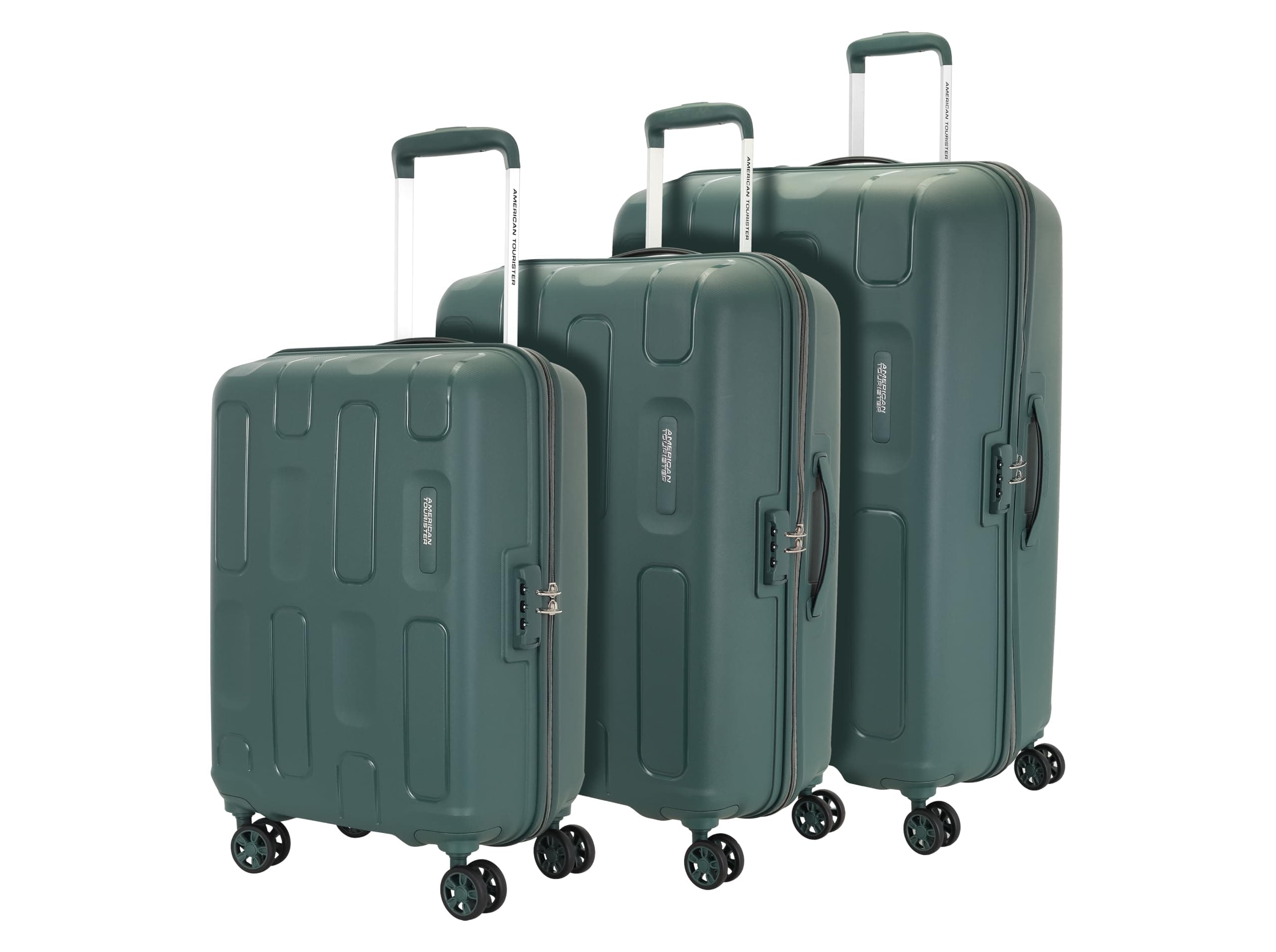 American Tourister 3PC PP Ivy 2.0-8 Wheel, Set (Small + Medium + Large) Hard Suitcase for Travel/Trolley Bag with Combination Lock & Smooth Sliding Double Wheel - Forest Green, 55 Cm, 68 Cm, 79 Cm