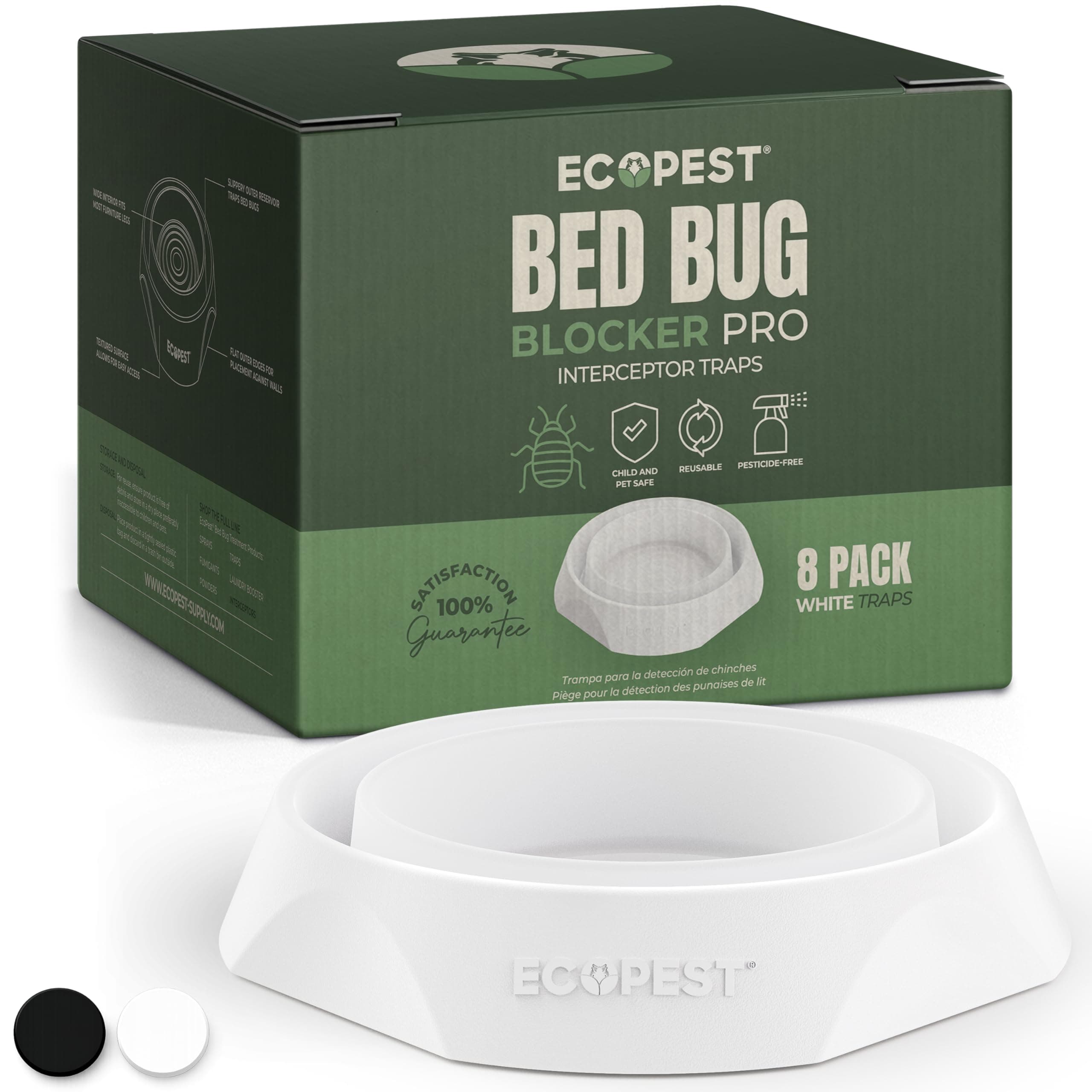 EcoPest Bed Bug Blocker (Pro), Bed Bug Interceptor Traps for Detection and Monitoring, 8-Pack, White