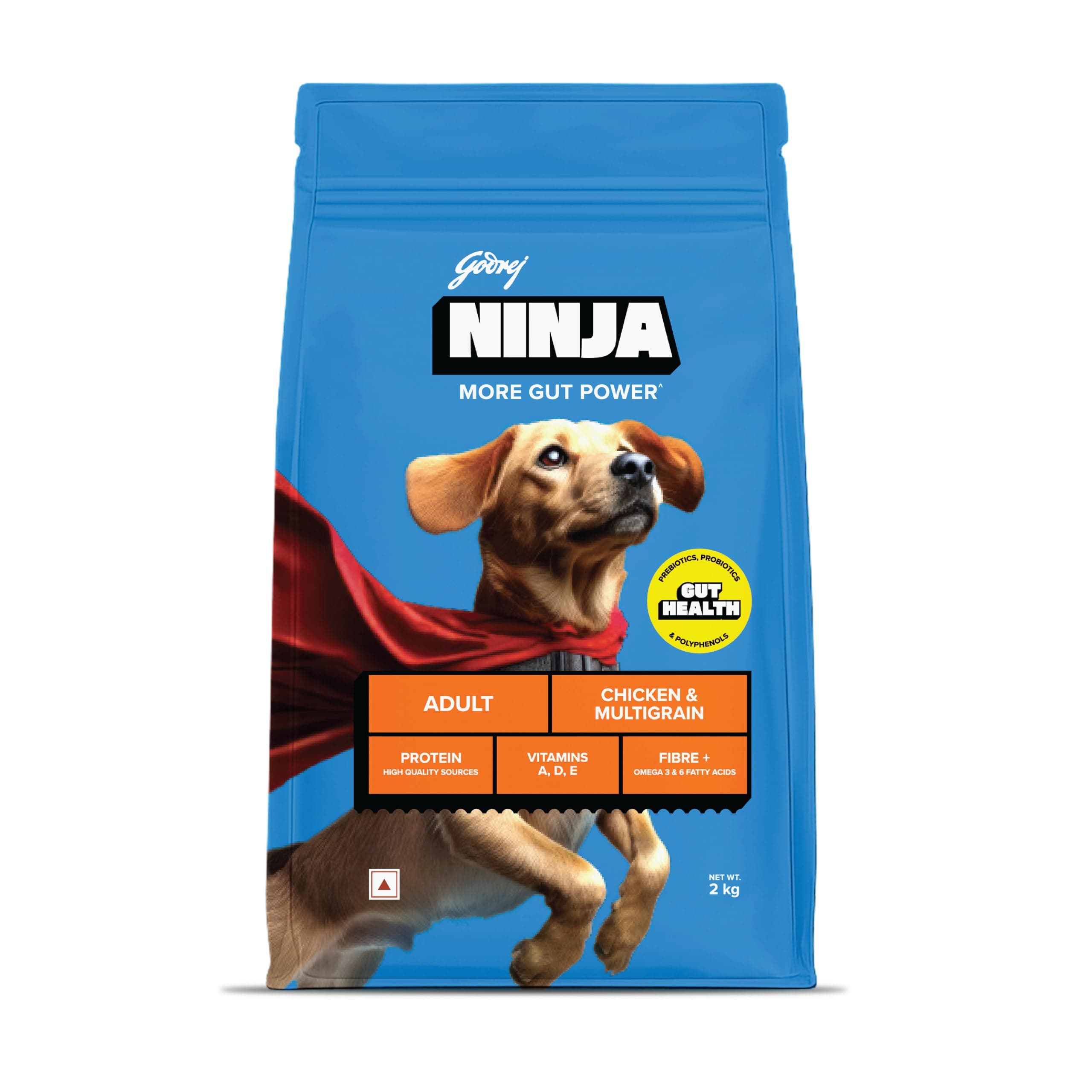 Godrej Ninja Adult Dry Dog Food, 2 KG, Chicken & Multigrain, Gut Health