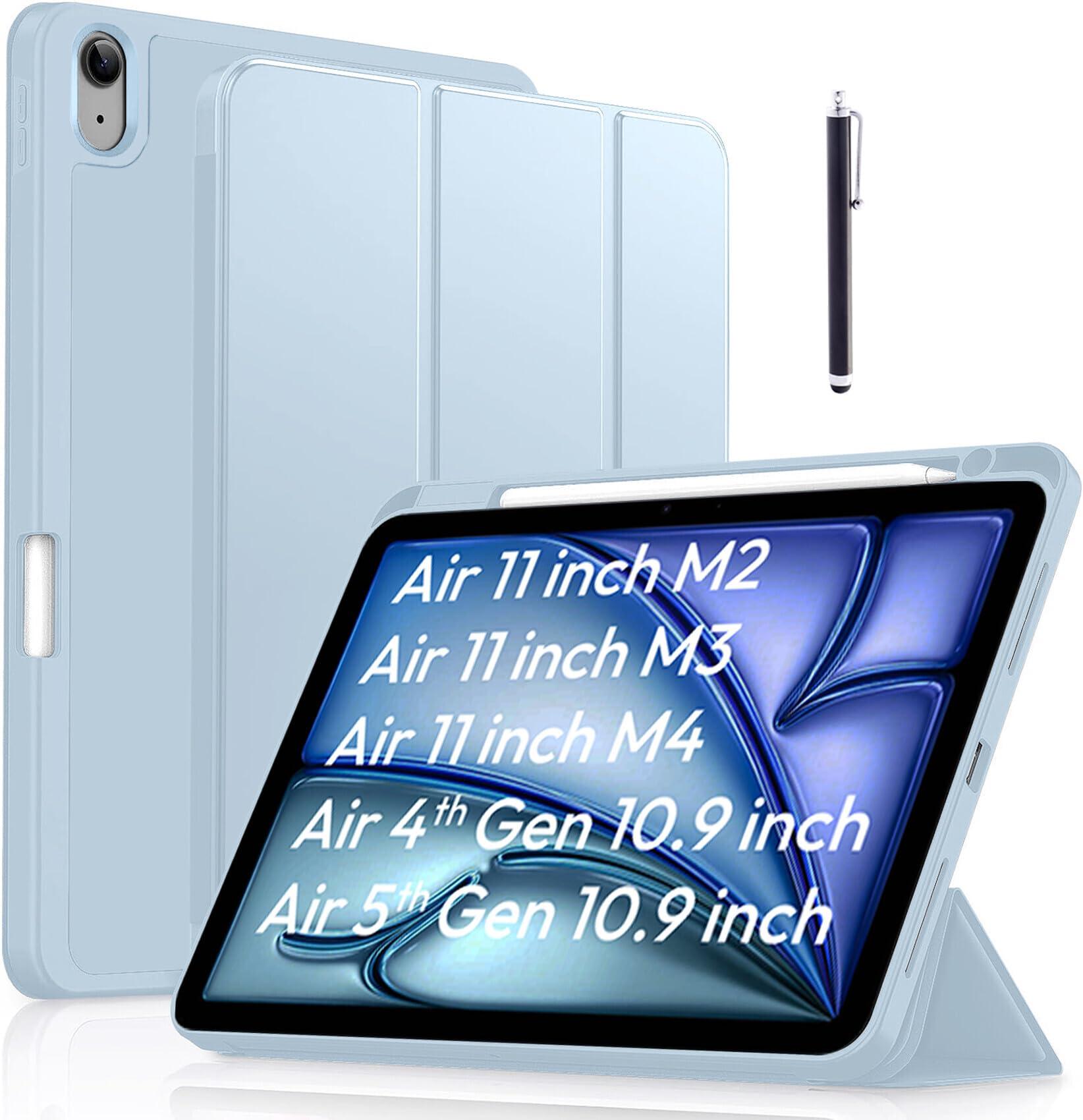 Robustrion Case Cover for iPad Air 11 inch M4/M3/M2 (2024/2025/2026)/iPad Air 4th 5th Generation Cover 10.9" with [Pencil Holder Right Side][Flexible Back][Auto Sleep Wake] and Stylus Pen - Light Blue