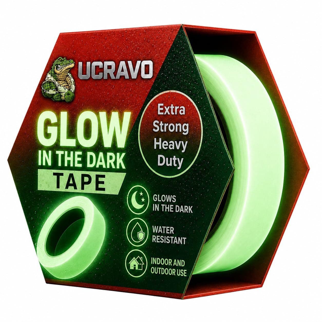 UCRAVO Glow in The Dark Green Light Luminous Radium Tape Sticker, Removable Waterproof Photoluminescent Glow in The Dark Safety Tape,for Home, Office,Party Wall Decorative Sticker (Green)