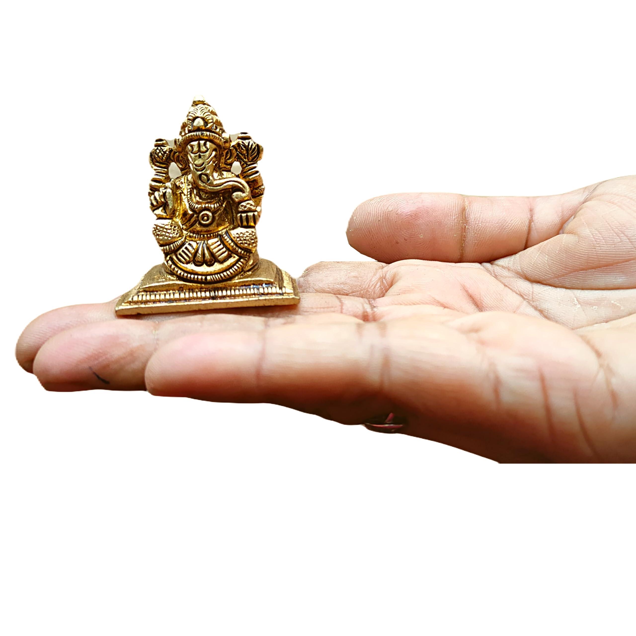 Anciently Premium Mini Ganesha Brass Idol | Mini Ganesha Idol for Car Dashboard Brass | Ganesh Chaturthi Gifts, 4CM Height, Gold Colour - (1 Piece)