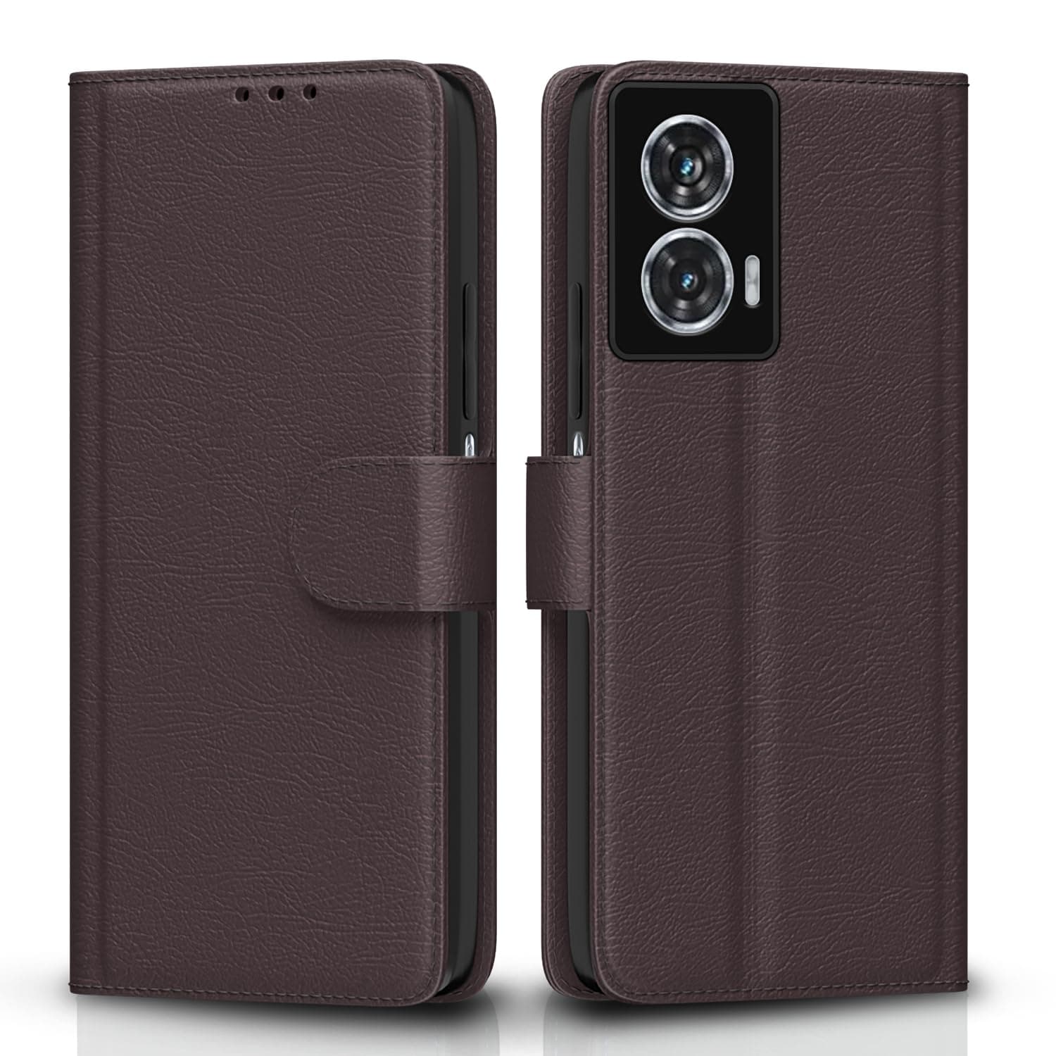 Pikkme Flip Cover for Moto G85 5G Leather Finish | Inside TPU with Card Pockets | Wallet Stand and Shock Proof | Complete Protection Flip Case(Coffee)