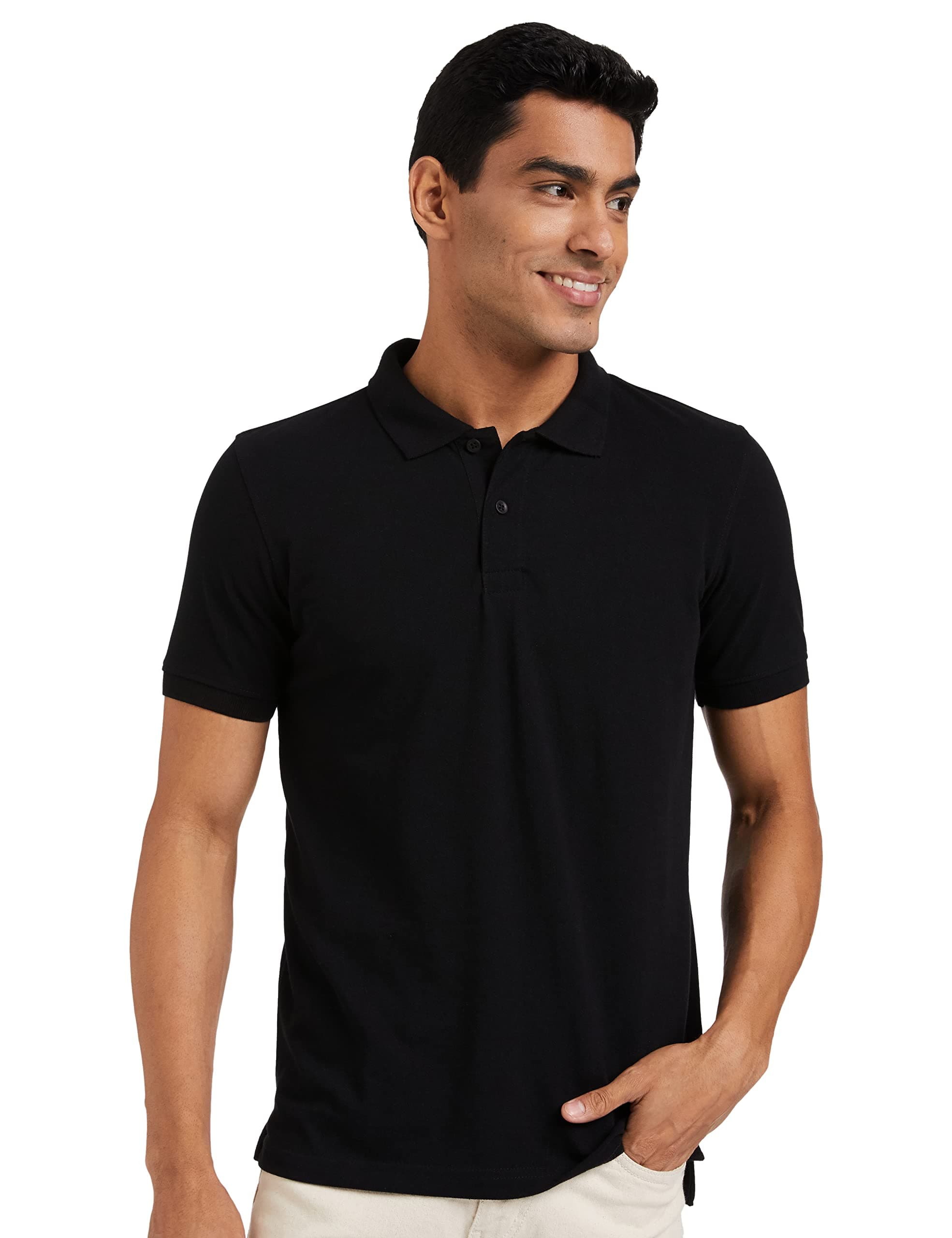 Amazon Brand - Symbol Men's Solid Regular Fit Half Sleeve Polo(AW17MPCP-SINGLE_Jet Black_S)