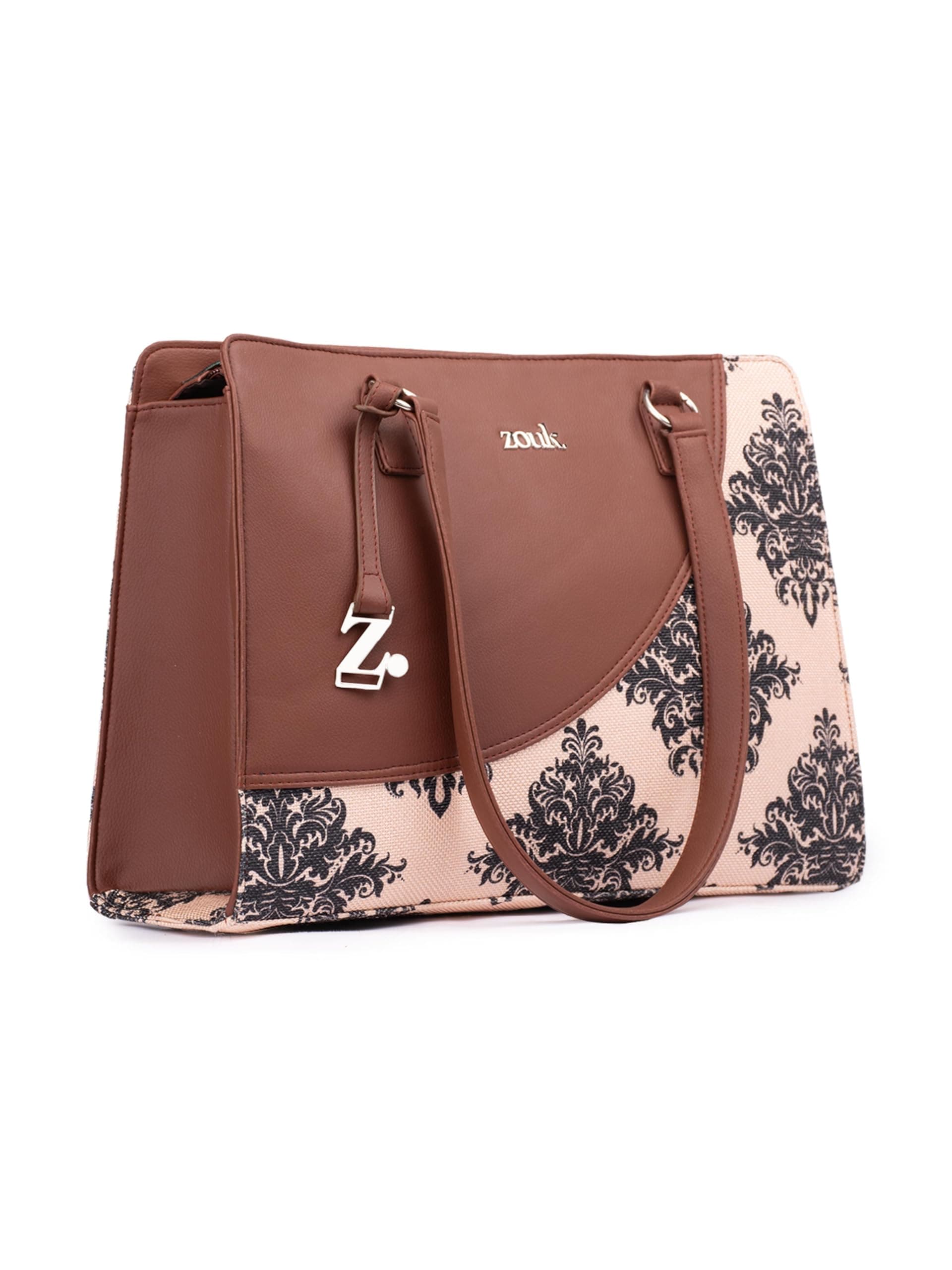 ZOUK Office Essential Bag | Jute | Vegan Leather Handcrafted Tote Bag With Double Handle Shoulder Strap | Mughal Motif
