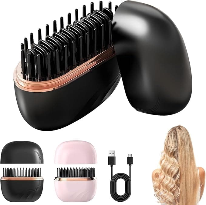 CUBIZ Capsule Hair Straightener & Styler | Mini Cordless Hair Straightener Comb | USB Rechargeable Portable Heat Hair Brush for Travel | Dual Use Straightening & Styling Tool (Black)