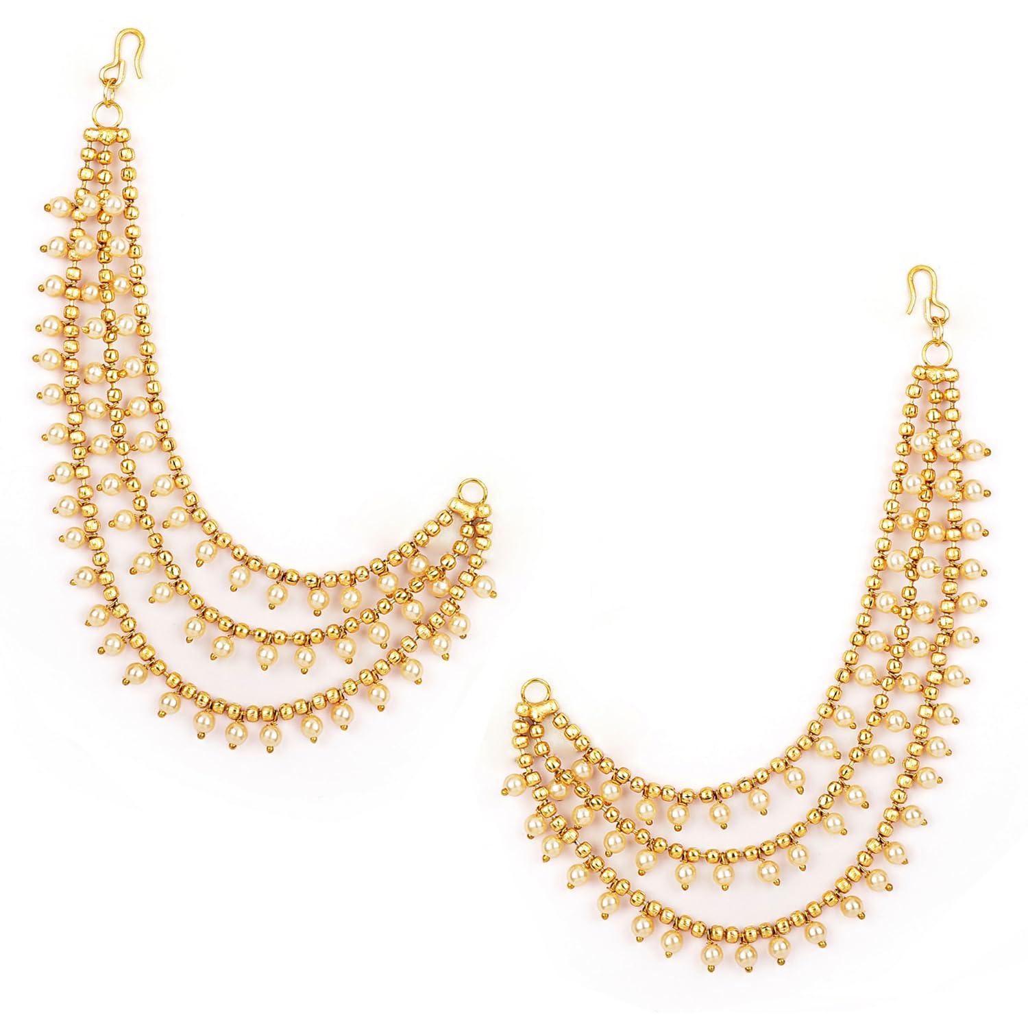 Shining Diva Fashion Latest Stylish Fancy Bahubali Pearl Ear Chain Traditional Earrings For Women & Girls (16083er)