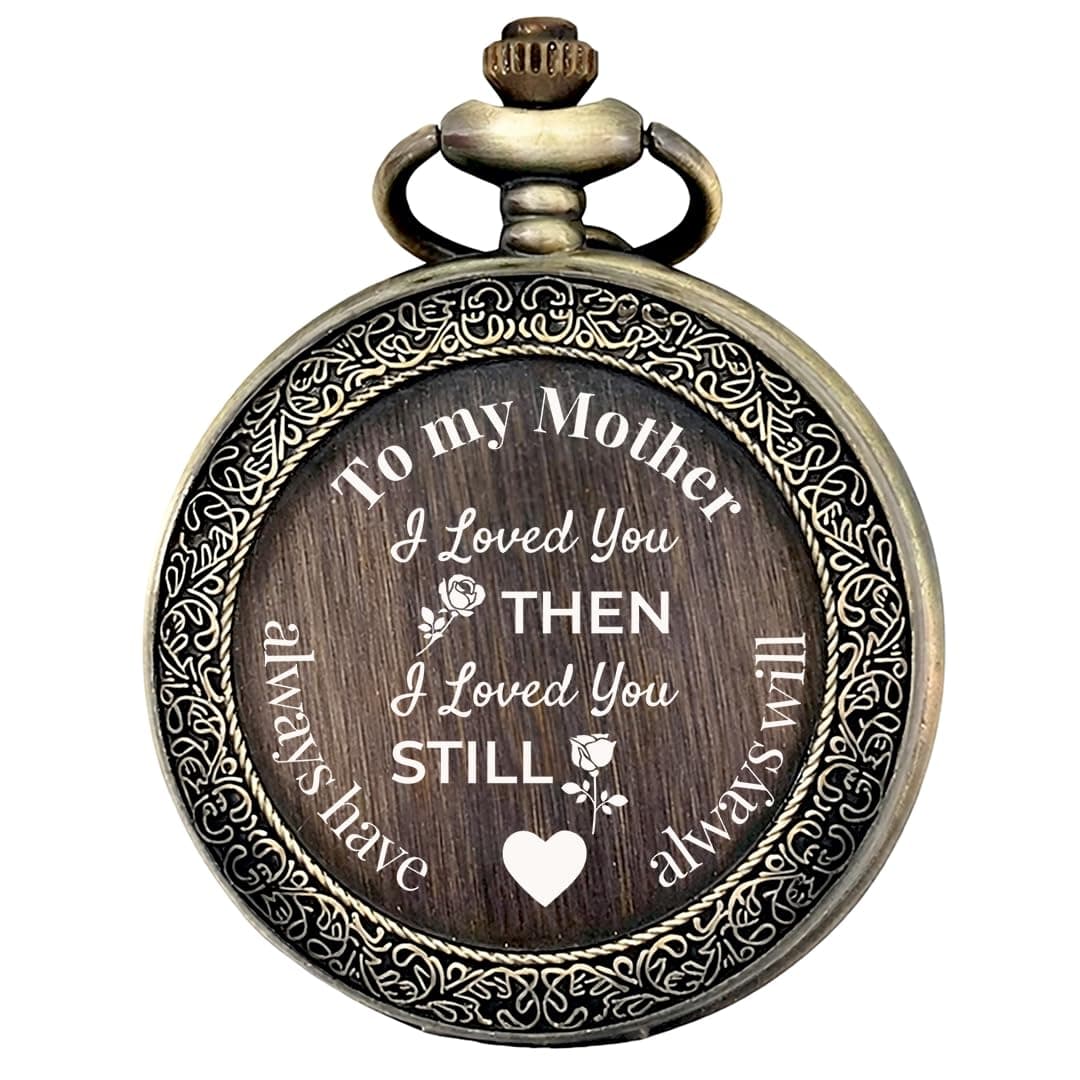 Nivaraprint Vintage Pocket Watch for Mother | Engraved Emotional Gift for Mom | Antique Quartz Watch with Chain | Birthday/Mother’s Day Gift