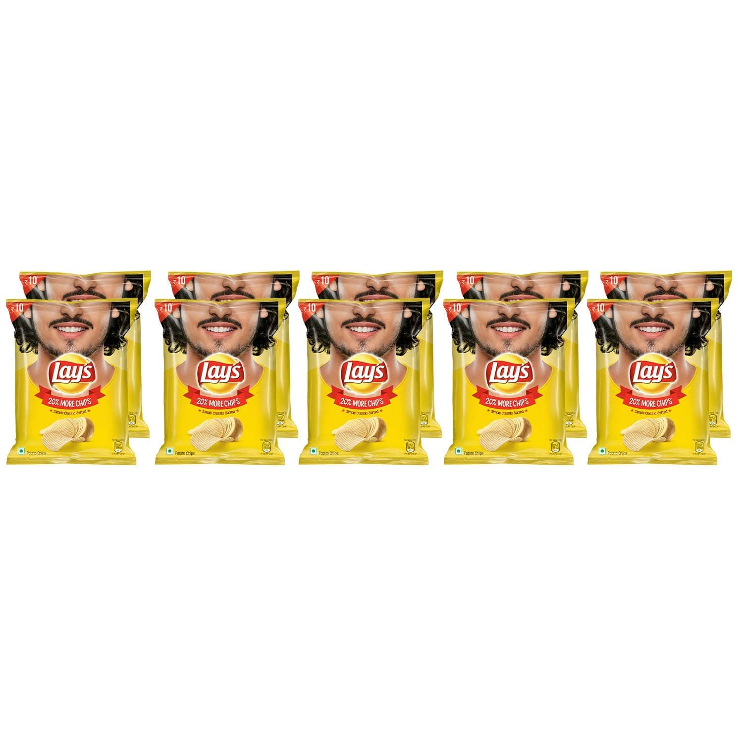 Lay's Potato Chips, Classic Salted, 30G Each (Pack of 10), 300 Gm