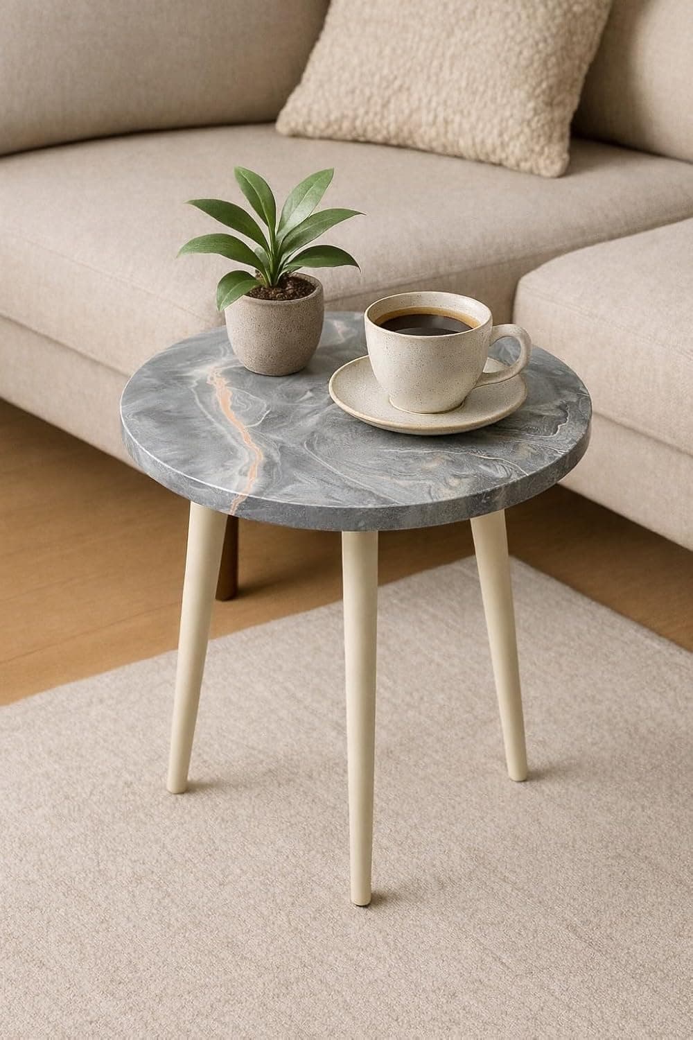 CraftsX2Z Wooden Small Coffee Table | Wooden Side Table | Multipurpose Table | End Table | Stool for Living Room & Bedroom | Table with Wooden Legs | Round Sturdy & Plant Stand 12 Inch Grey