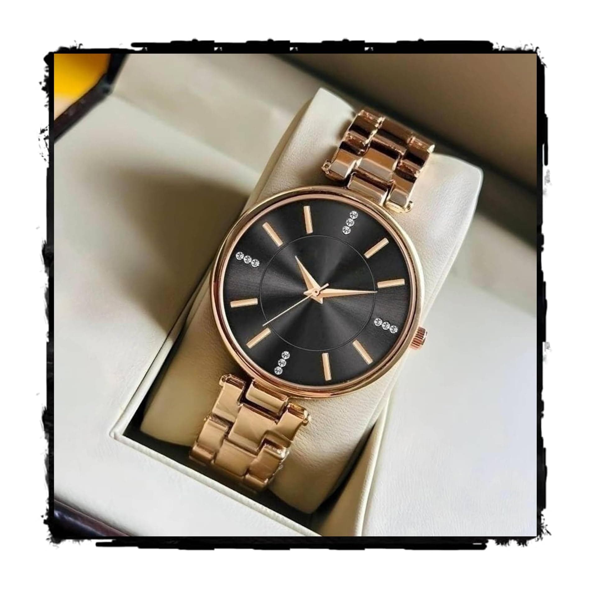 styledose Women Analogue Wrist Watches for Women's & Girls&Miss&Ladies Diamond Studded Dial Rosegold Colored Stylish Bracelet Strap (Black)