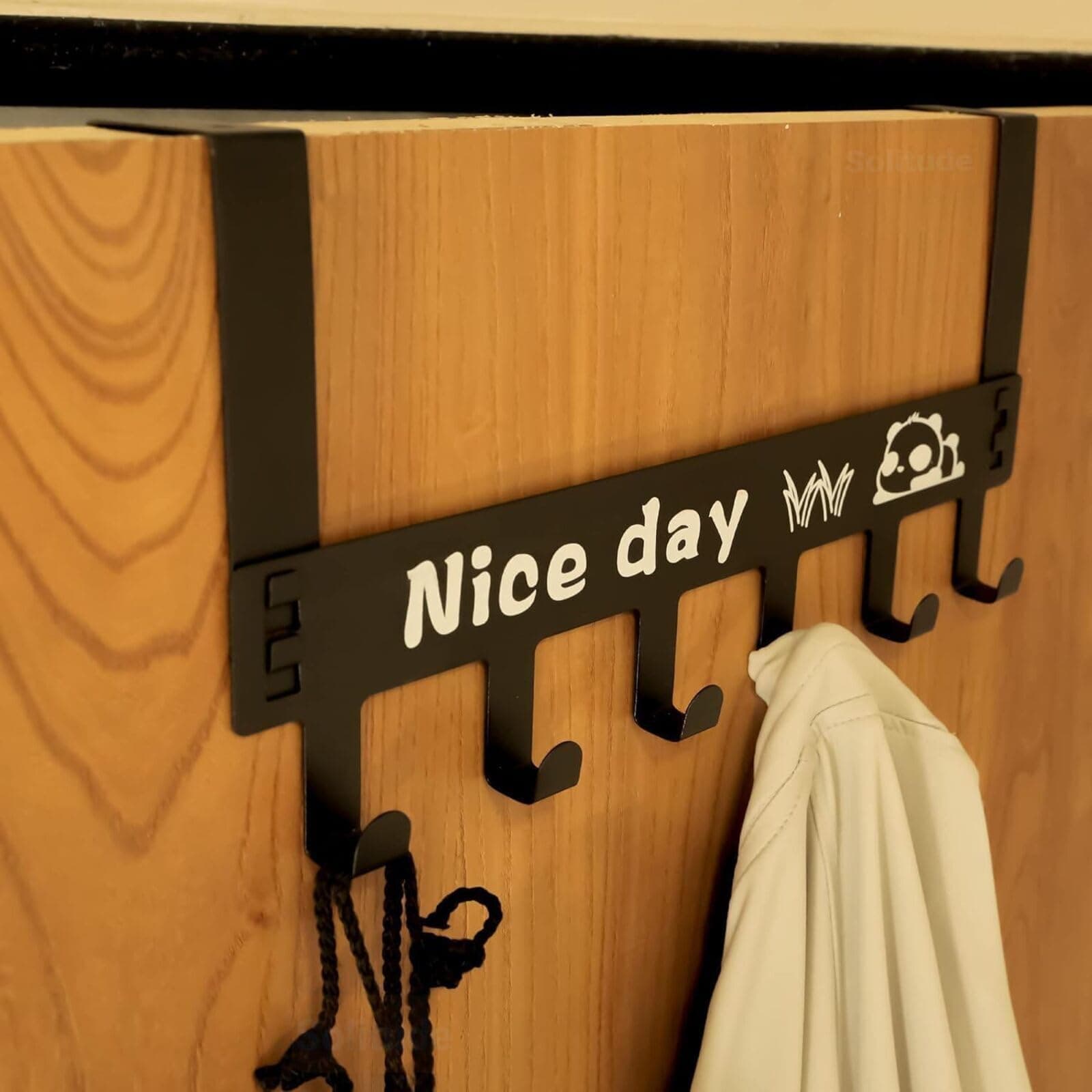 Solitude Heavy Duty Carbon Metal Over Door Hanger for Clothes, Drill Free Door Hanging Hooks for Bathroom, Bedroom, Kitchen | Scarf, Coat, Towel Holder (Black)