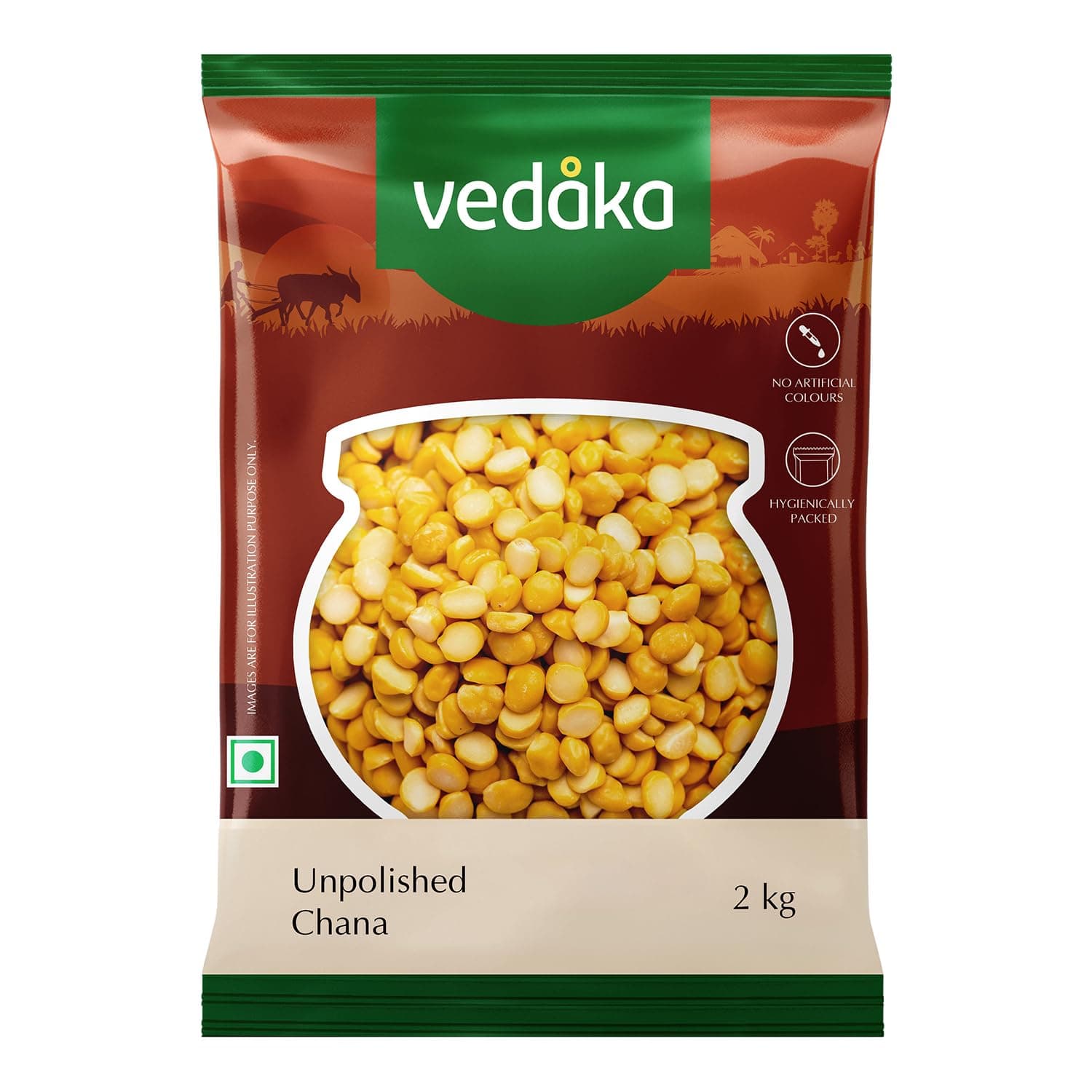 Amazon Brand - Vedaka Unpolished Chana Dal | 2 Kg | Rich in Protein | Naturally Cholesterol-Free | No Added Additives & No Preservatives