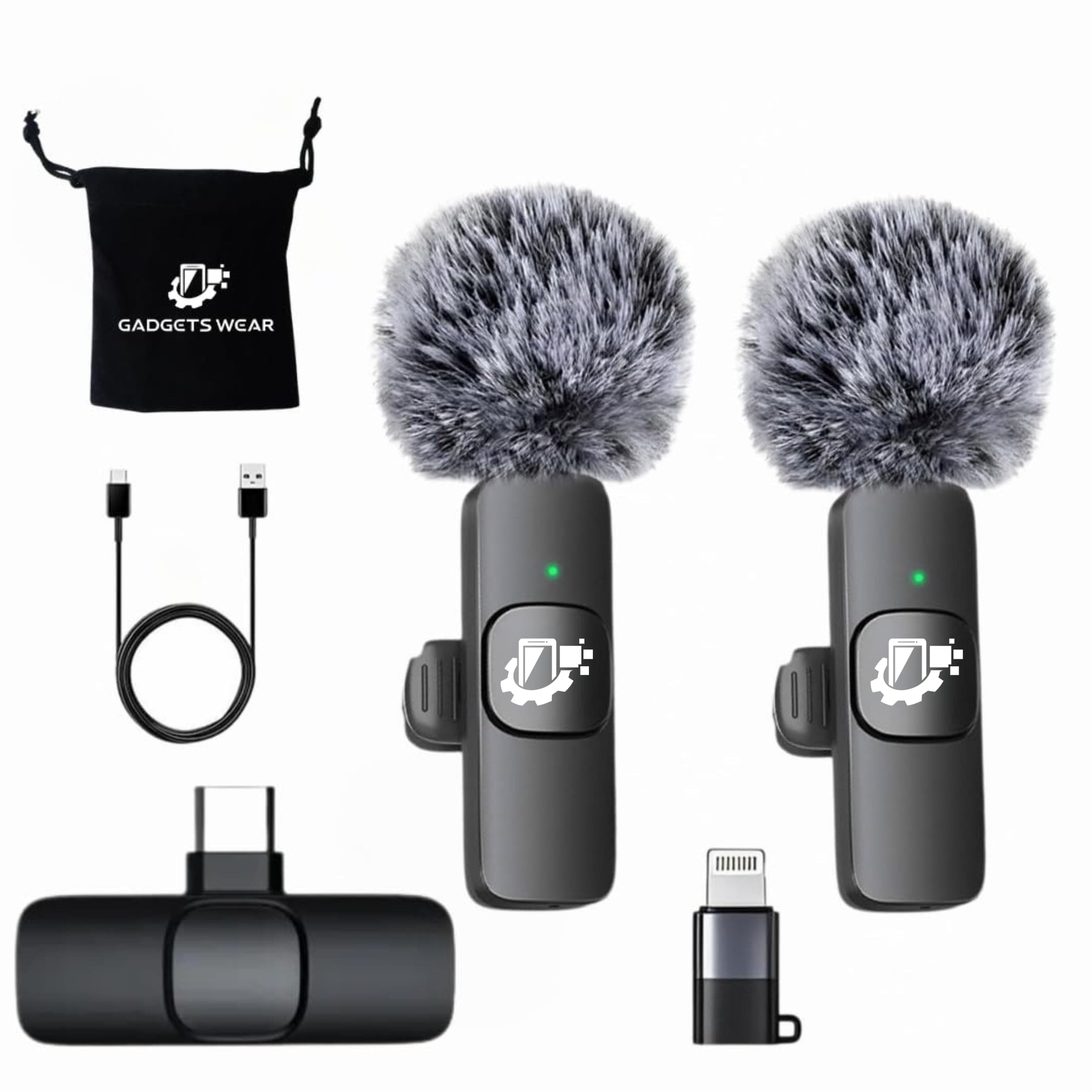 GADGETSWEAR AI K9 Furry Wireless Lavalier Microphone, Bluetooth Clip-On Mic for Only Type-C Android, Noise Cancelling Collar Mic for YouTube, Podcast, Vlogging, Video Recording,Content Creation