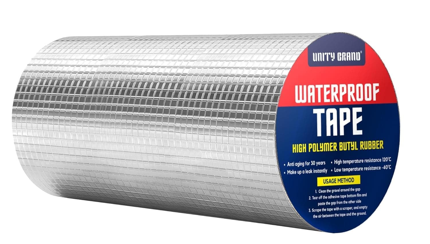 UB Unity Brand Super Strong Adhesive Waterproof Permanent Repair Aluminum Butyl Tape Rubber Foil Suitable for Roof Leak, surface Crack, Window Sill Gap, Boat Sealing, Home Renovation (10CM*5Meter)