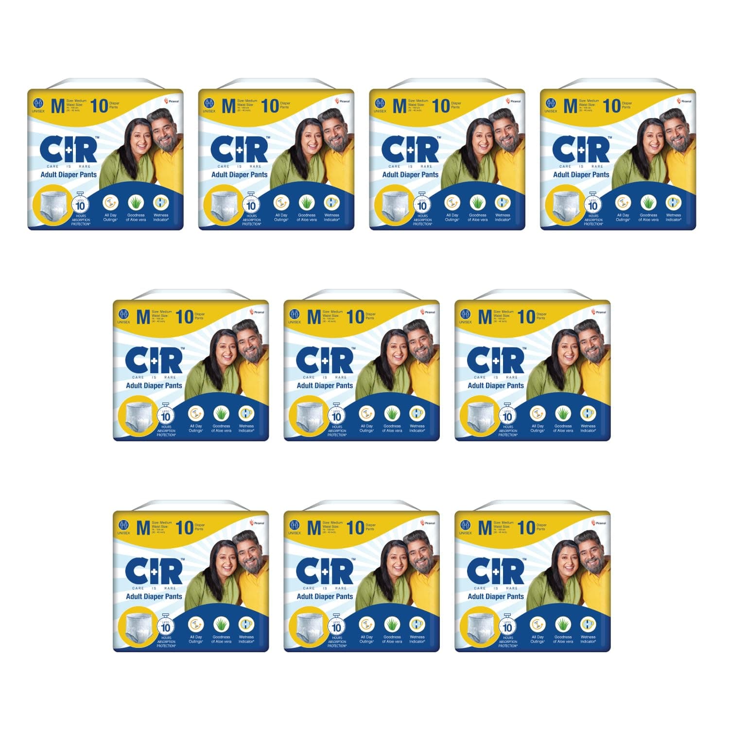 CIR Adult Diaper Pants Style | Adult Diaper Medium Size (M)|Waist (75-100 cm|30”- 40”) |10 hr Absorption-Protection | Unisex with Wetness Indicator | Odour Control | Goodness of Aloe Vera | 100 Units