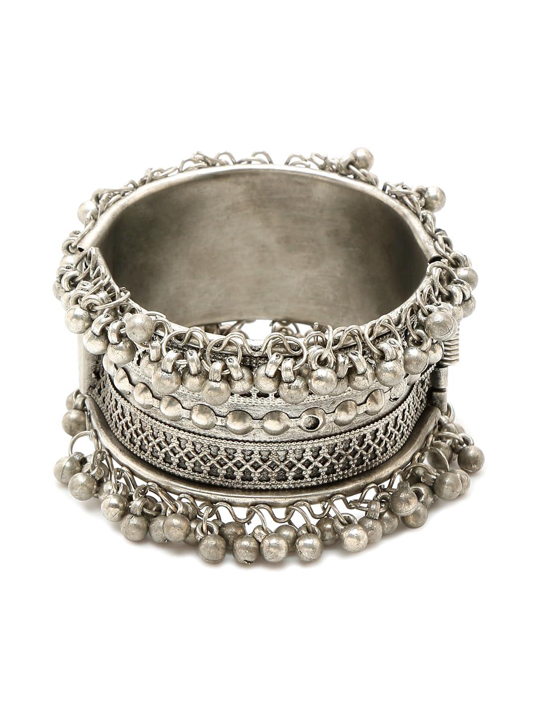YouBella Jewellery for Women Celebrity Inspired Oxidised Silver Plated Cuff Bracelet Bangle for Women and Girls (Style 3)