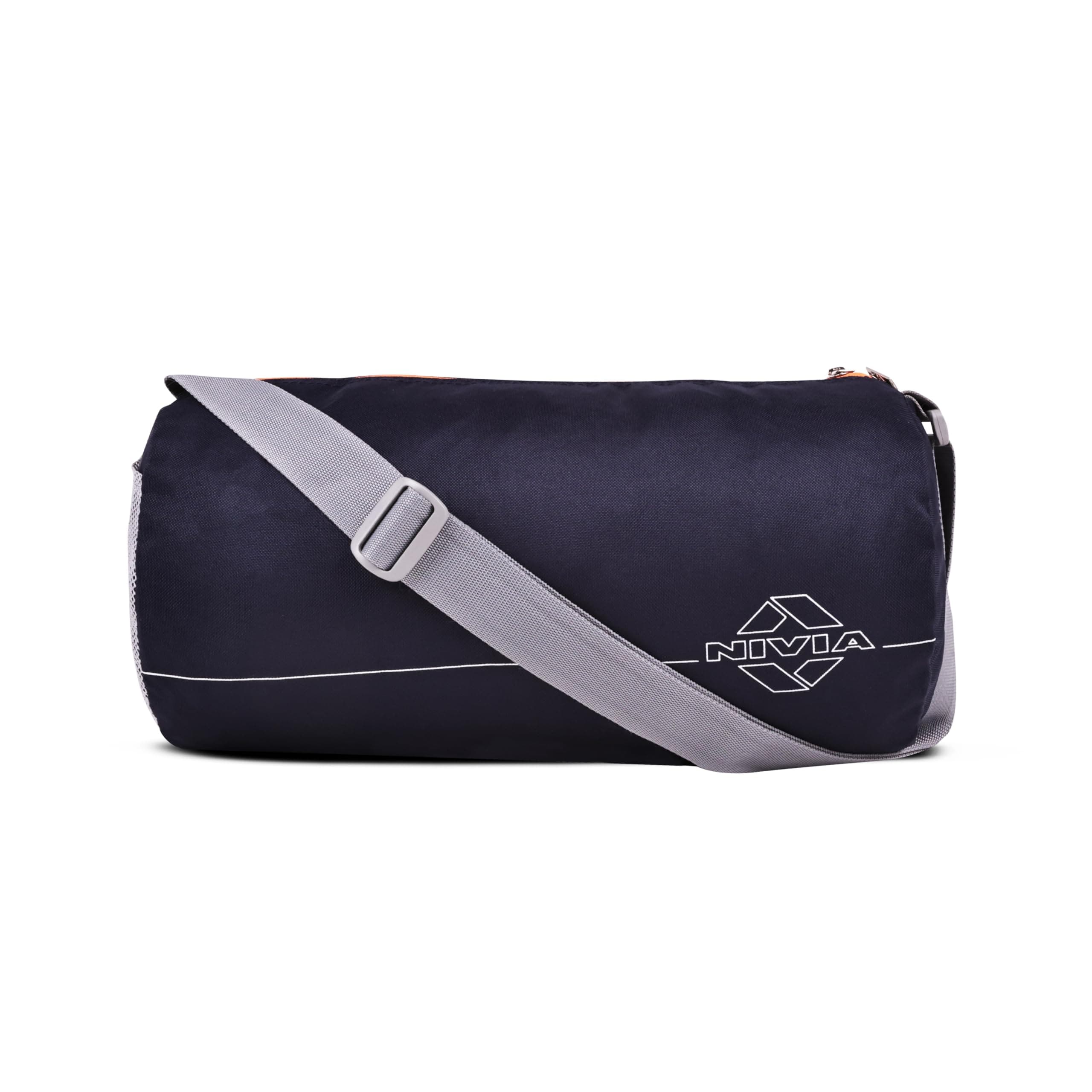 Nivia Basic Polyester Duffle Bag for Men & Women, Side Mesh Pocket, Workout & Training Bag, Suitable for Gym, Fitness, Sports & Travel with Adjustable Shoulder Strap (Navy/Orange), Capacity-11L