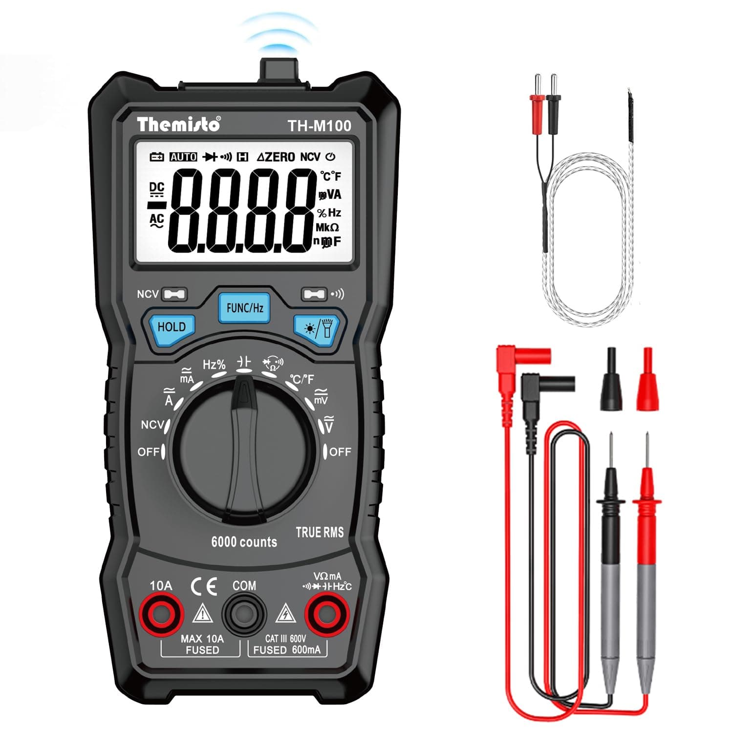 Themisto TH-M100 AC/DC Current, True RMS Digital Multimeter | 6000 Counts |10A | Black