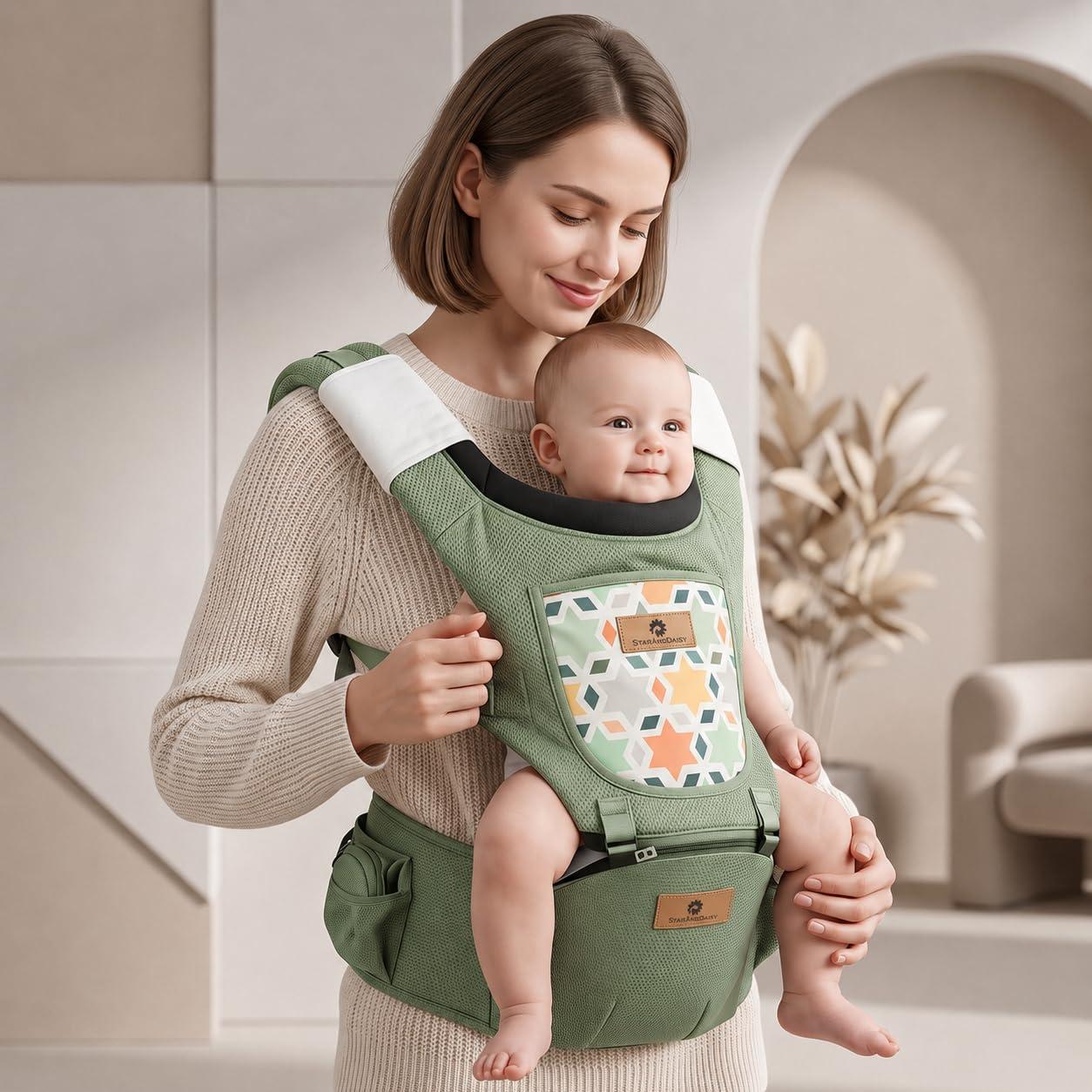 StarAndDaisy Baby Carrier for 0 to 3 Year with Soft Cushioned Hip Seat | Sling Baby Carrier with 2 Storage Pockets | | Soft Cushioned Baby Carry Bag for Newborn to Toddler