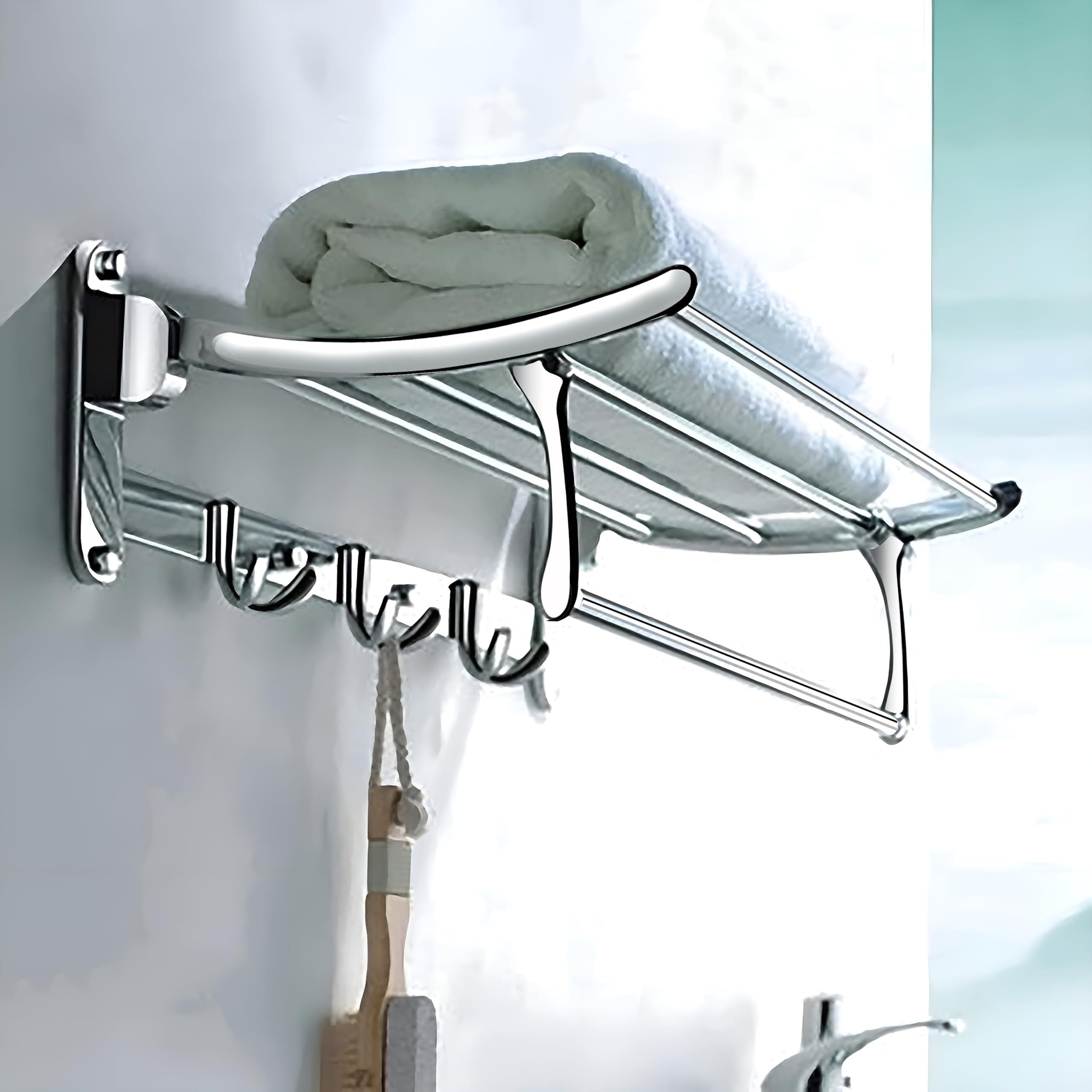 Plantex Folding Towel Rack for Bathroom/24 Inch Stainless Steel Towel Hanger/Towel Stand/Towel Rod/Bathroom Accessories - Pack of 3 (Chrome)
