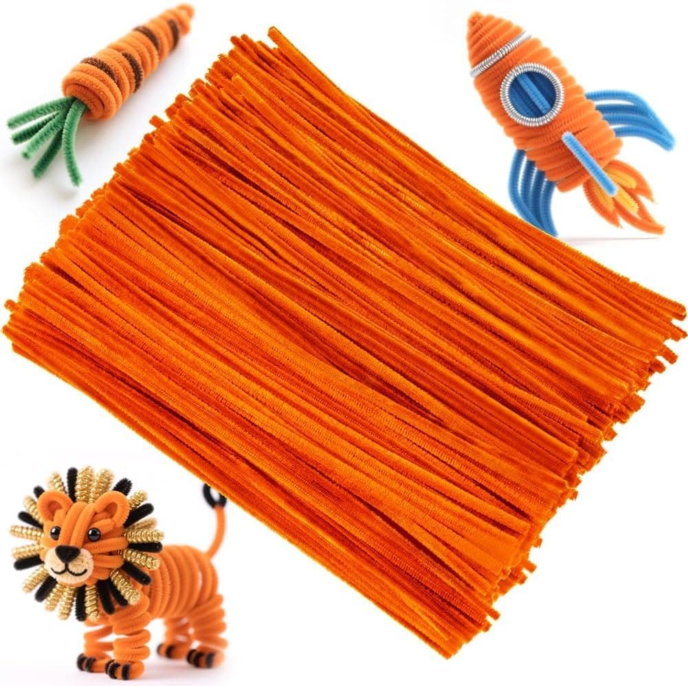 SHOPIVAAN® Multicolor Thick Pipe Cleaners for DIY Craft Flowers – 8mm Fuzzy Chenille Stems for Flower Making, Creative School Projects, Kids Craft Supplies, Home & Party Decor (Deep Orange)