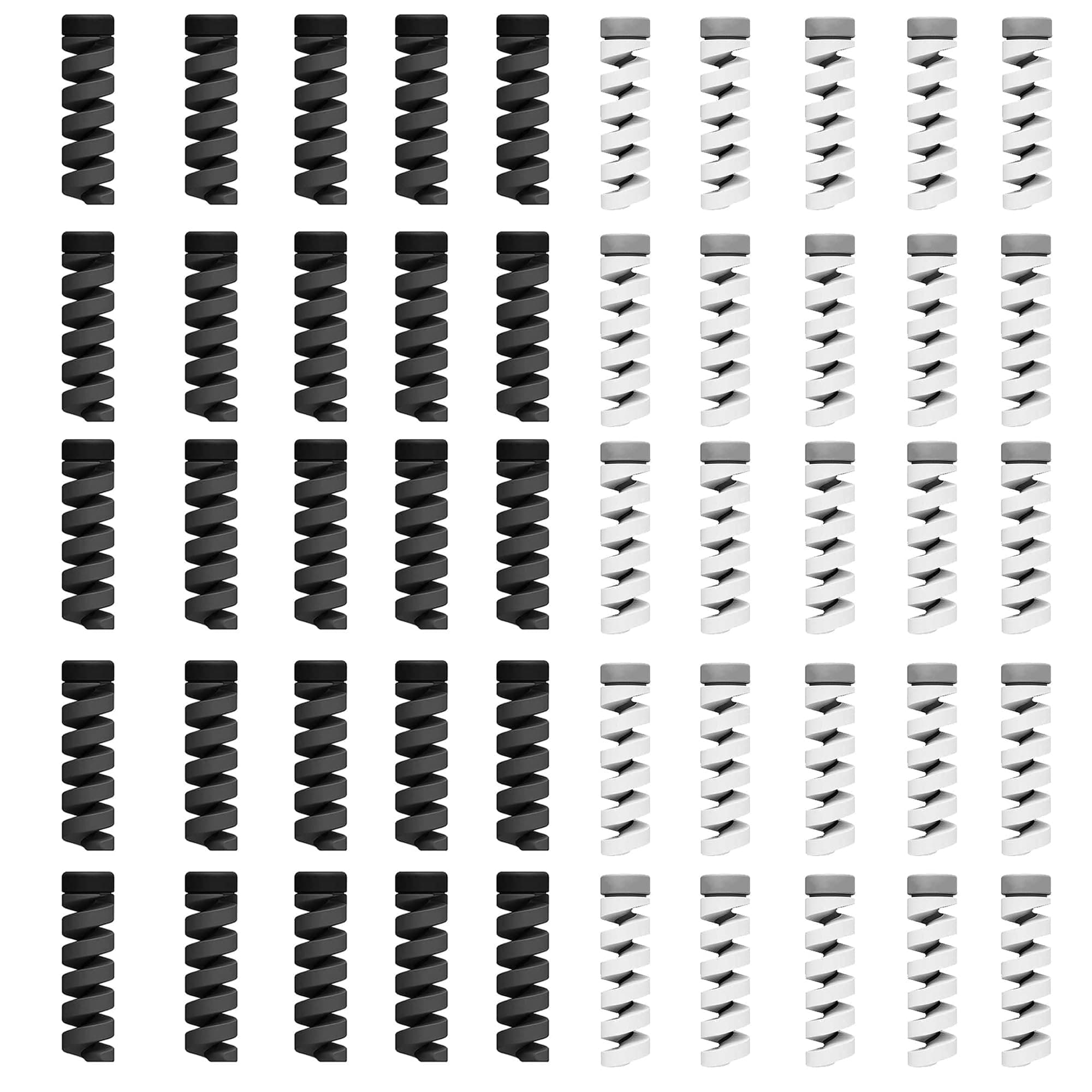 Sounce 50 Pcs Spiral Cable Protectors & Wire Protectors Spring Wire for All Wired Accessories for USB Charger, Data Cable, Headphones, MacBook, Laptop, Elastic Cord Saver (Black & Grey)