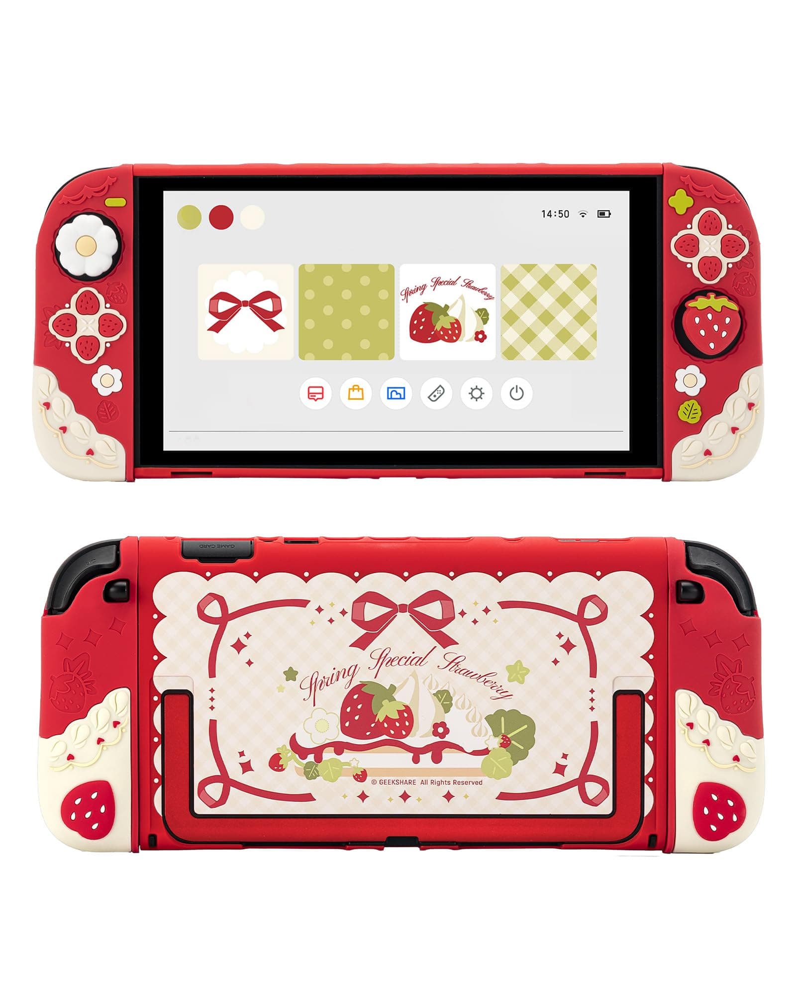 GeekShare Strawberry Protective Case Compatible with Switch 2, Slim Separable Soft Silicone Cover Shell with 2 Thumb Grip Caps for Switch 2025 Game Console & Joystick - Red