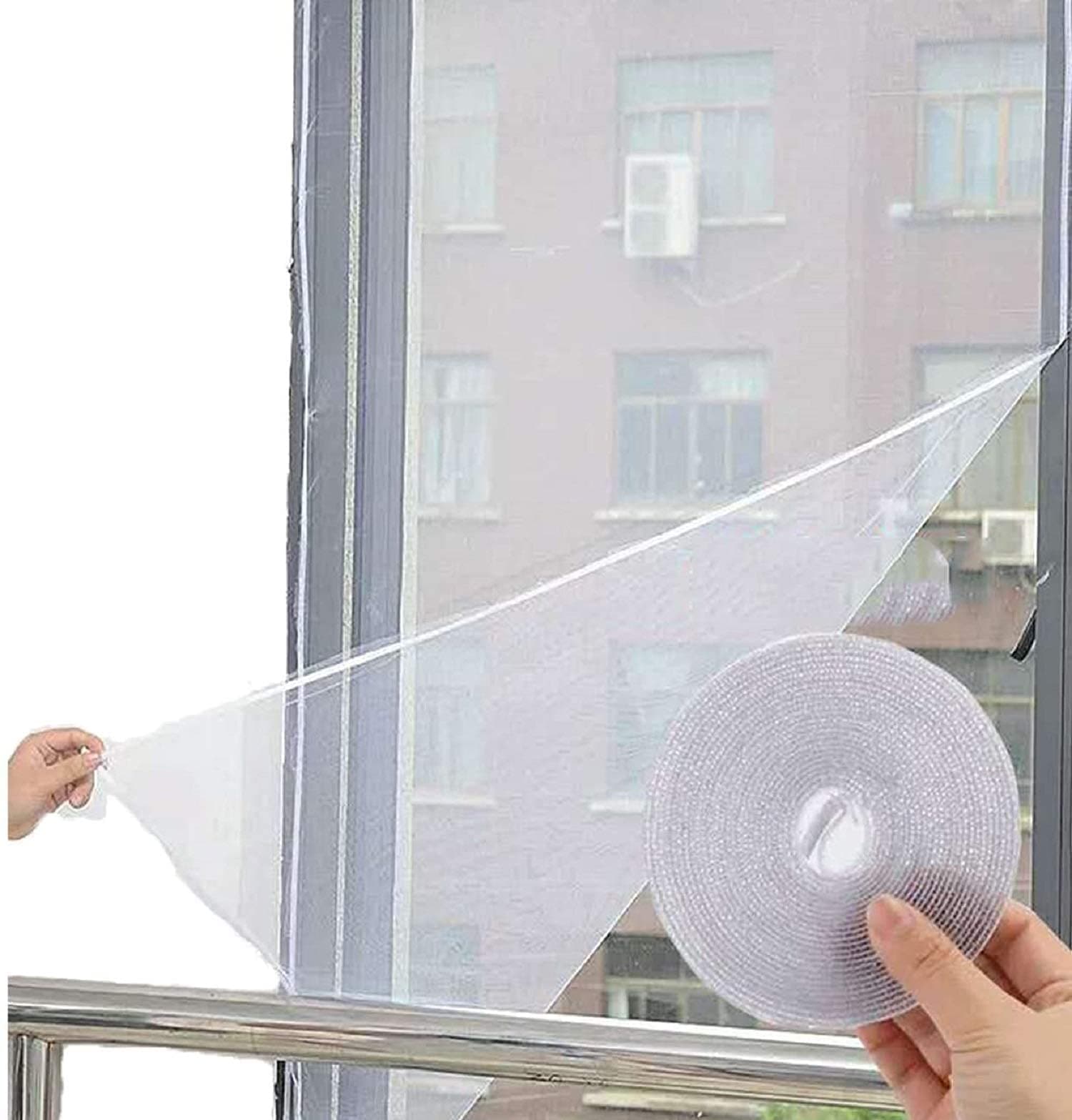 DIVAYANSHI Window Ready to Use 120 GSM Fiberglass Insect Net with Strong Self Adhesive Hook & Loop Tape (120 x 150 cm/4x5 ft, White)