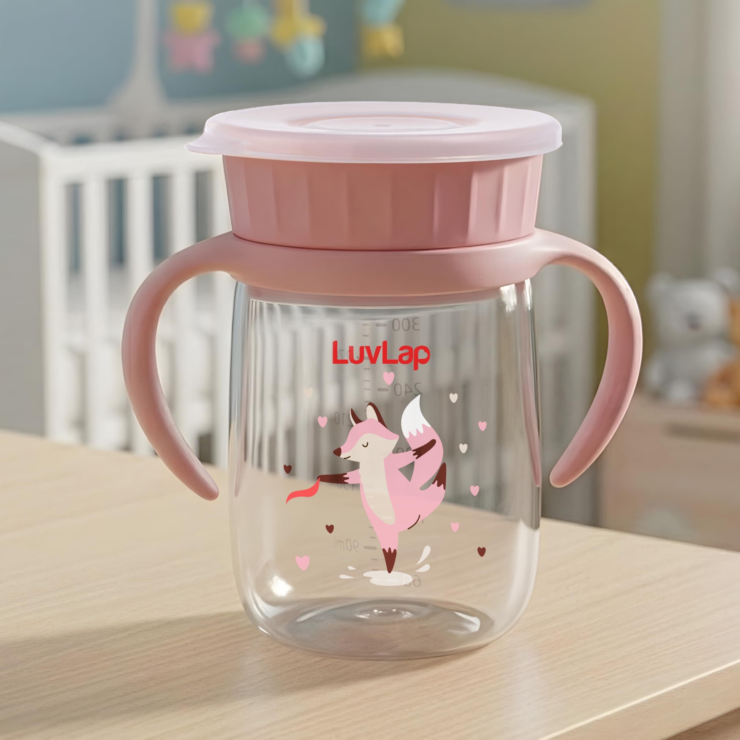 LuvLap Shine 360° Soft Spout Trainer Sipper for Kids, 360ml, Leakproof & spillproof Sippy Cup for Kids, Twin Easy-Grip Handles, BPA-Free, Ergonomic Design, Dust Cover, Lightweight, 18 M+ (Pink)