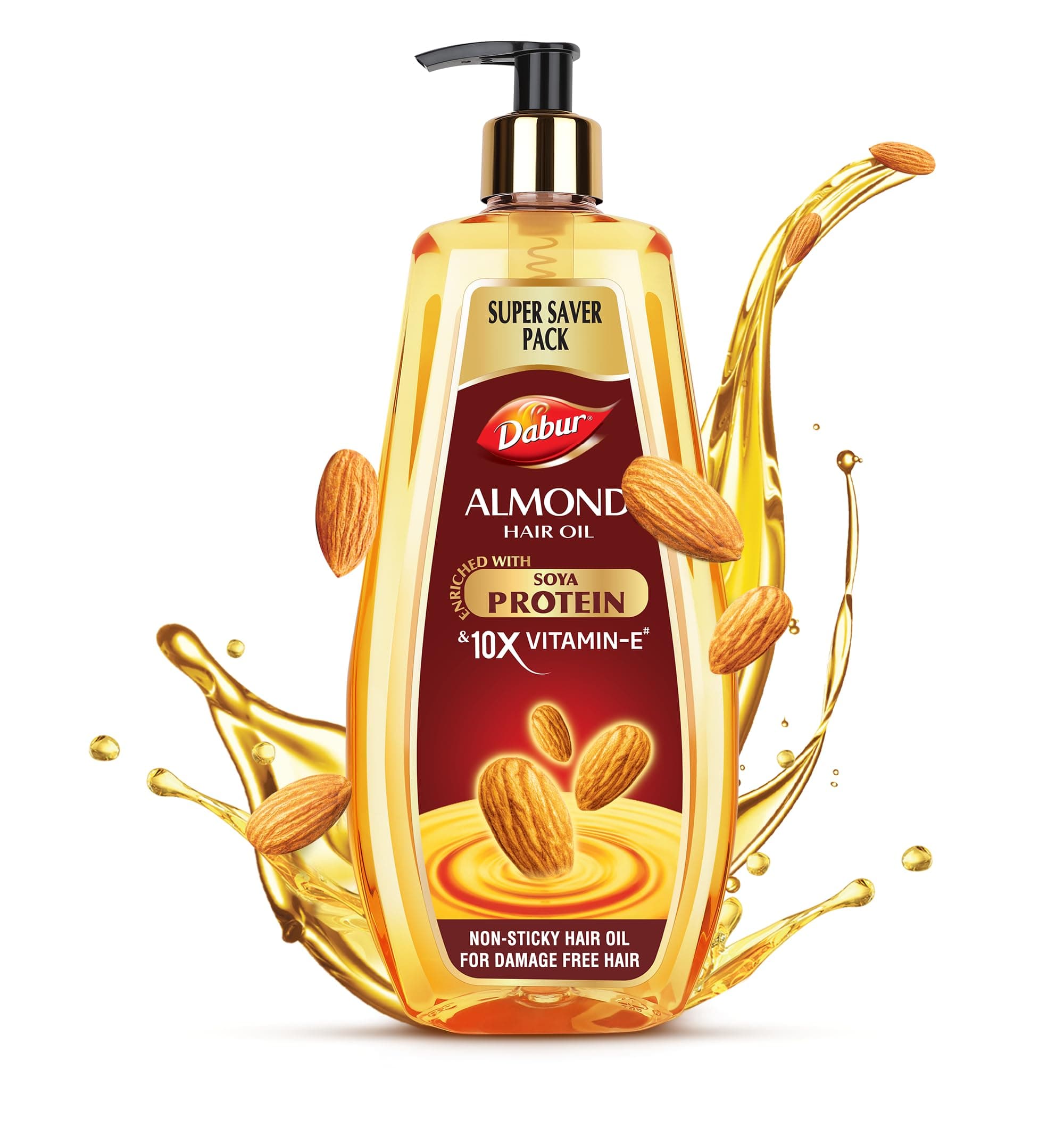 Dabur Almond Hair Oil - 650 ml|Provides Damage Protection|Non Sticky Formula|For Hair Fall control & Shiny Hair|Light Hair Oil with Almonds, Keratin Protein, Soya Protein & 10X Vitamin E (Pack of 1)
