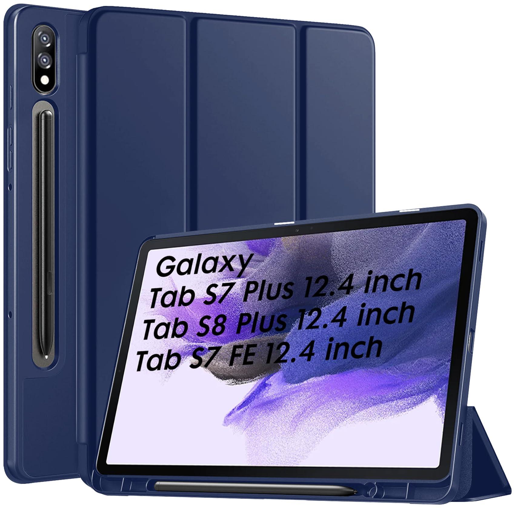 Robustrion Cover for Samsung Tab S7 FE/Tab S8 Plus/Tab S7 Plus Cover Case 12.4 inch Flip Back [S Pen Holder] for Samsung Galaxy Tab S8 Plus/S7 Plus/ S7 FE Tablet Cover with [Auto Sleep/Wake] - Navy