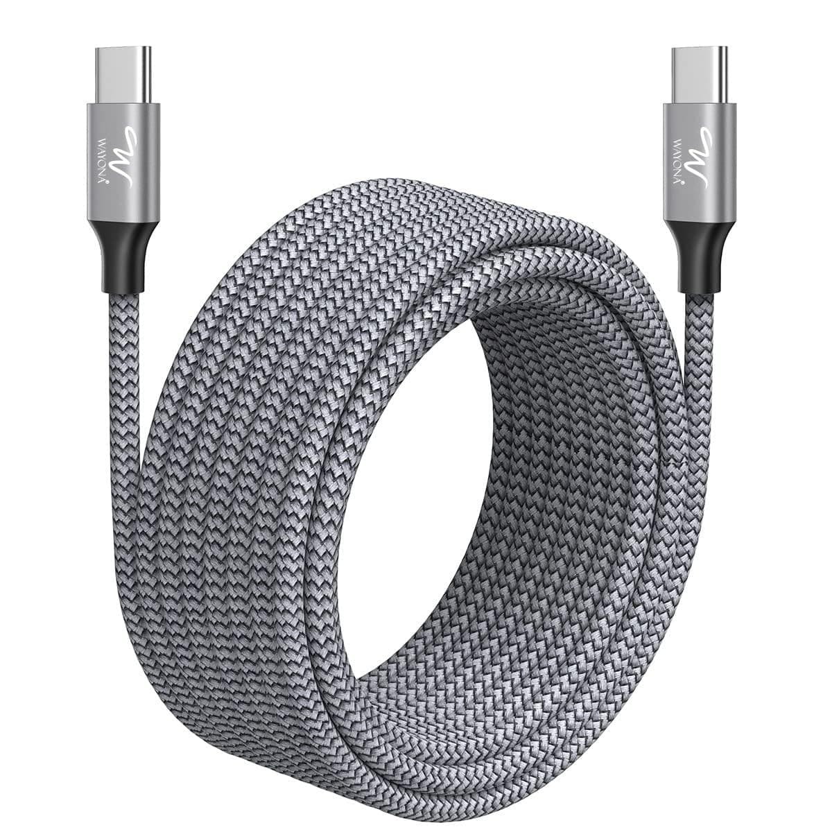 Wayona Type C to Type C 10Ft/3M Long 65W Fast Charging Braided USB C to C Cable Compatible with iPhone 16 15 Pro Series,Samsung Galaxy S25 Ultra,S24/S23, iPad, Macbook Air/Pro (3M, Grey)
