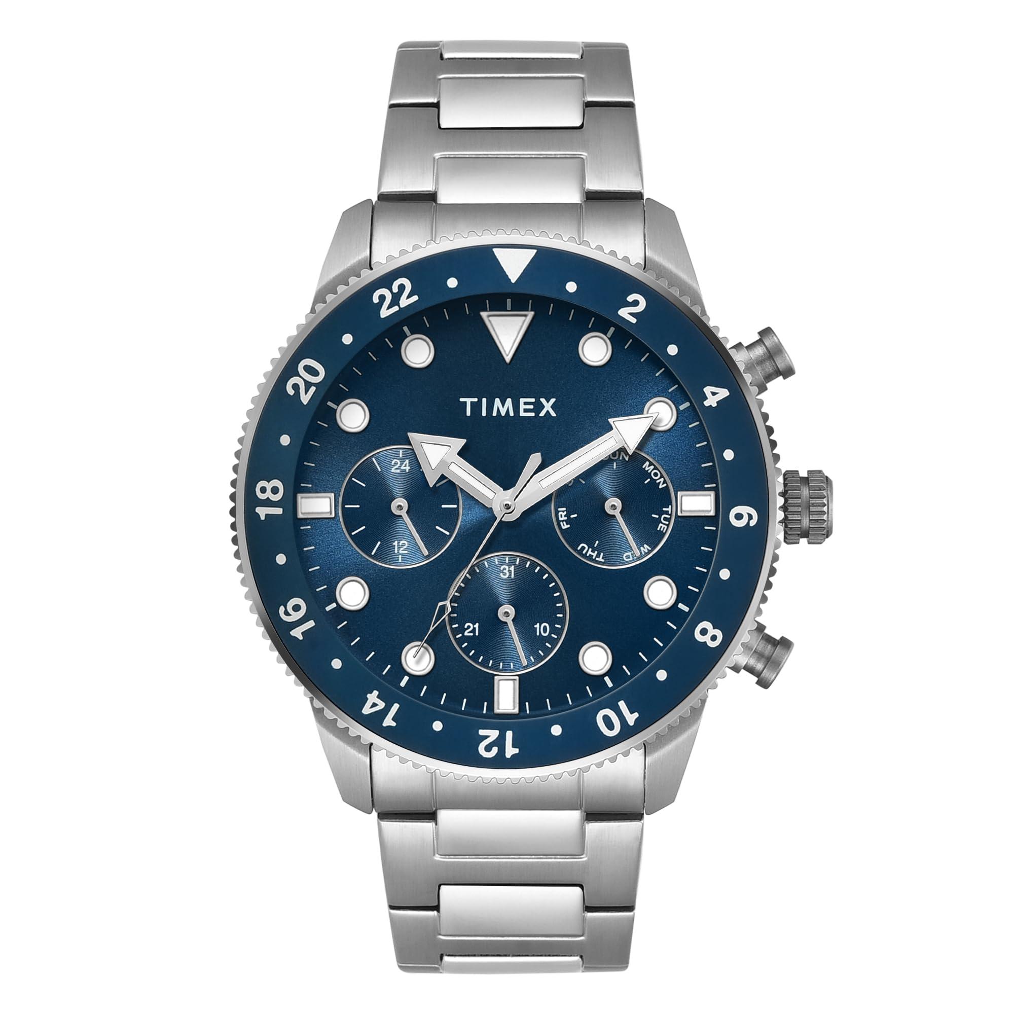 TIMEX Analog Watch for Man with Teal Round Dial & Silver Stainless Steel Bracelet Band Water Resistant Men's Wrist Watches - TWEG272SMU08
