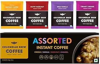 COLOMBIAN BREW COFFEE Colombian Brew Assorted Instant Coffee Powder Box |Gift Pack Box Diwali, Rakhi| 80Gm|Strong,Vanilla,Hazelnut,Caramel|