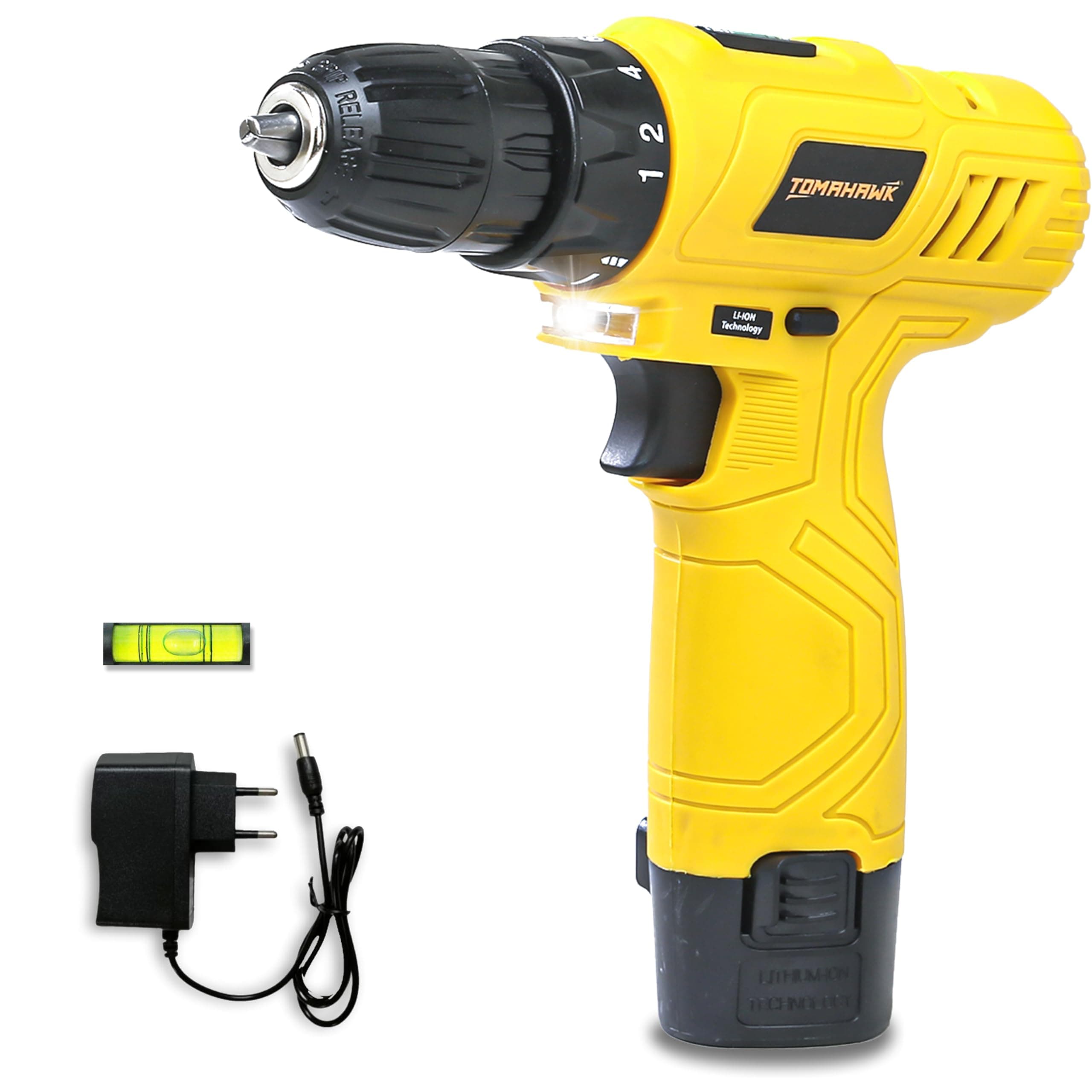 Tomahawk DMS-3001 12V Cordless Drill Machine & Screwdriver for Home | 10mm Keyless Chuck | 600 RPM | 24 Nm, 18+1 Clutch | 1.5Ah Battery + Charger | LED Light