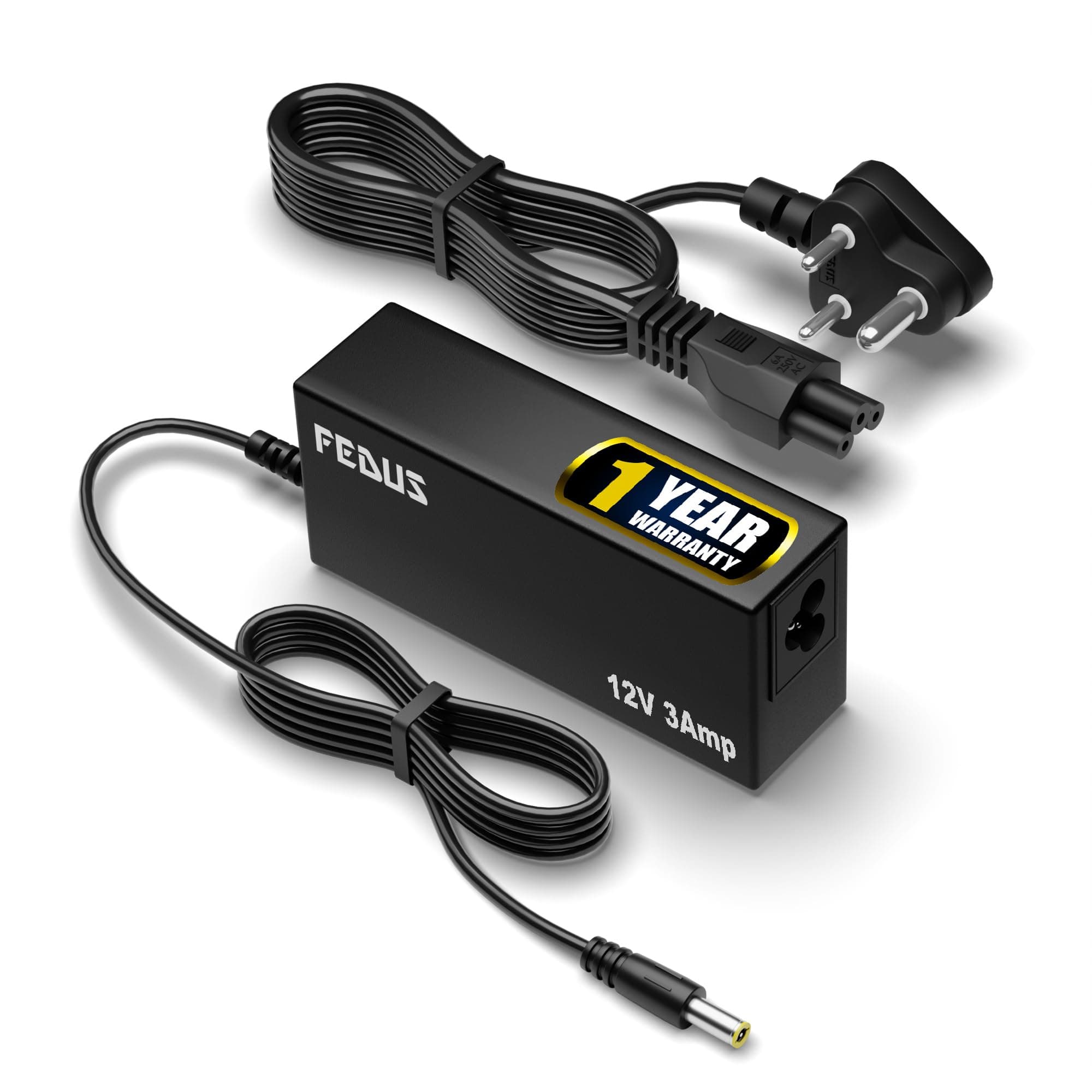FEDUS 12V 3Amp DC Power Supply Adapter, Table Top 12 Volt 3A SMPS for CCTV Camera, LCD Monitor, TV, LED Strip Light, DVR, NVR, Setup Box Broadband, Routers for Home & Commercial Security Systems