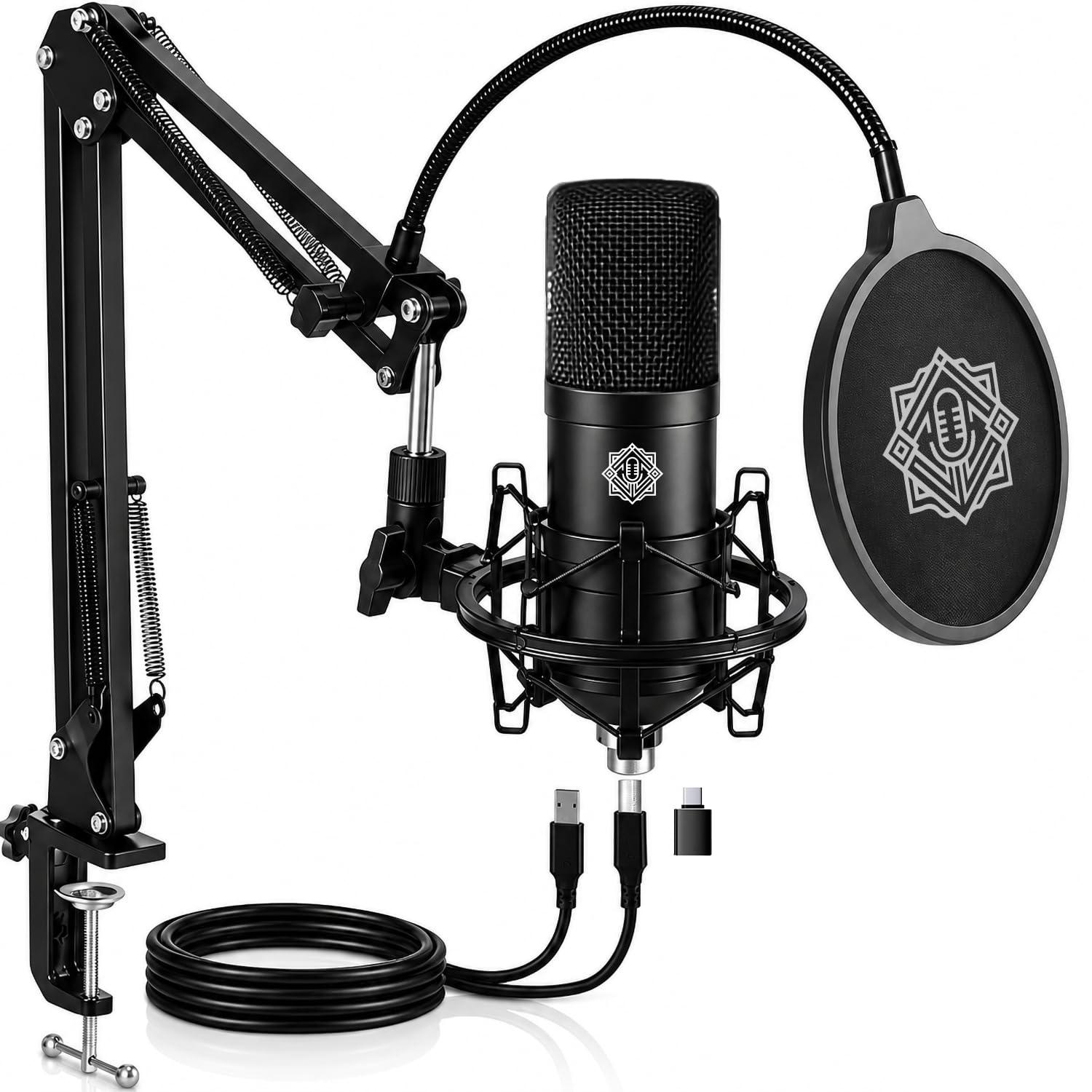 DIGIMORE USB Condenser Microphone Kit | 2026 Edition | AI Noise Reduction Chip | Cardioid Mic | Boom Arm Stand | Metal Body | Ideal for YouTube, Podcast, Streaming, Gaming & Studio Recording (D-520)