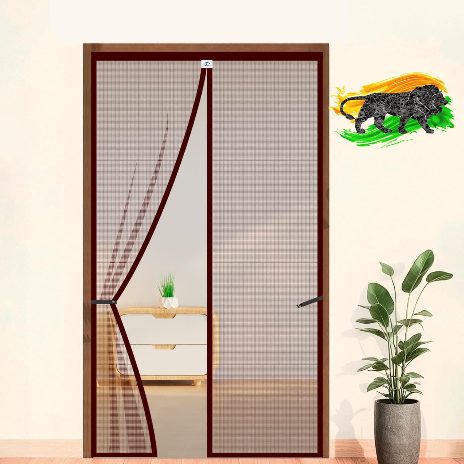 LifeKrafts Polyester Magnetic Mosquito Net for Door | Mosquito Curtain for All Door Types & Sizes | Auto-Closing Insect Screen to Keep Mosquito Out (200x75 cm, Brown)