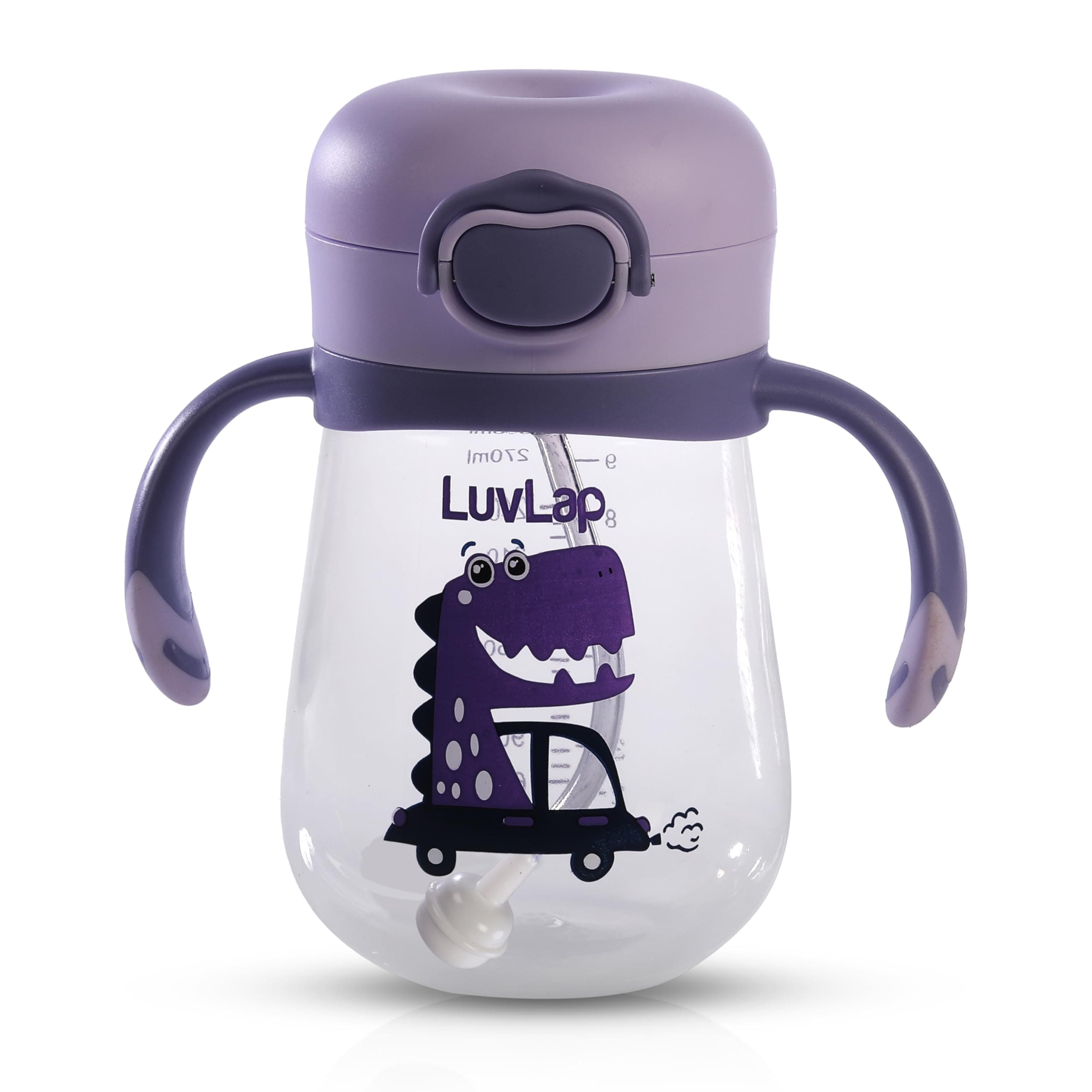 LuvLap Kids Bite Resistant Soft Silicone Straw Sipper Cup with Handle, with Weighted Straw, Sippy Cup with Anti Spill Lock, BPA Free, 1 Year +, 300 ml, Purple