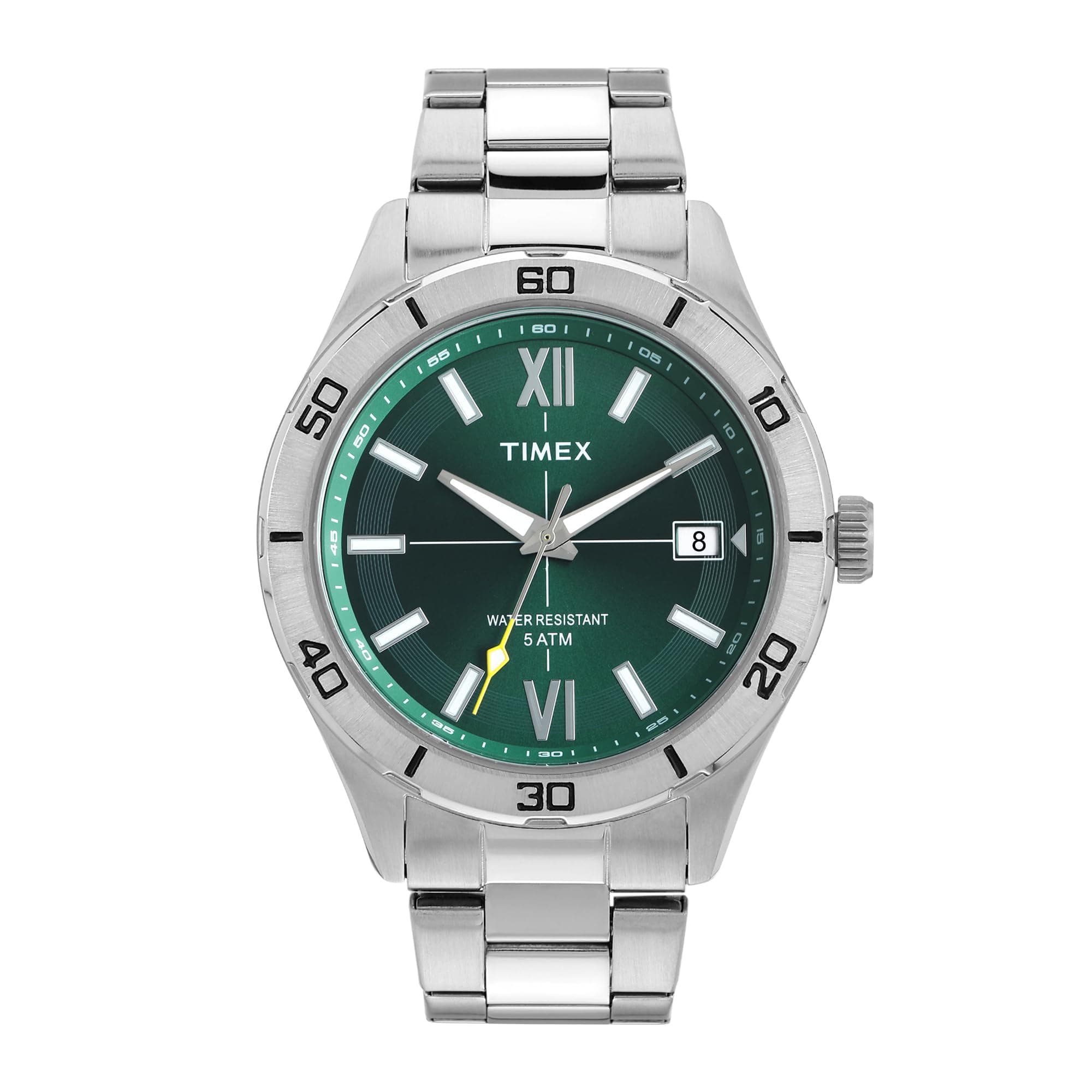 TIMEX Analog Watch for Men with Green Dial & Silver Stainless Steel Bracelet Band - Water Resistant Men's Wrist Watches -TWEG295SMU04