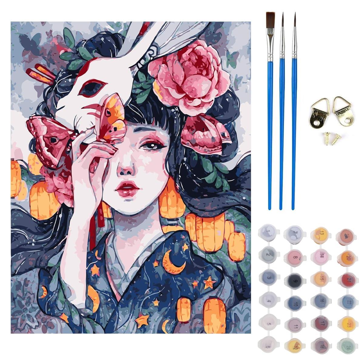HASTHIP® DIY Paint By Number Kit Wall Decor Paint Japanese Courtesan DIY Oil Paint with Acrylic Paints & Paint Brush No Framed Canvas Oil Paint Art Kit DIY Wall Decor Home Gift, 15.7x20 inches