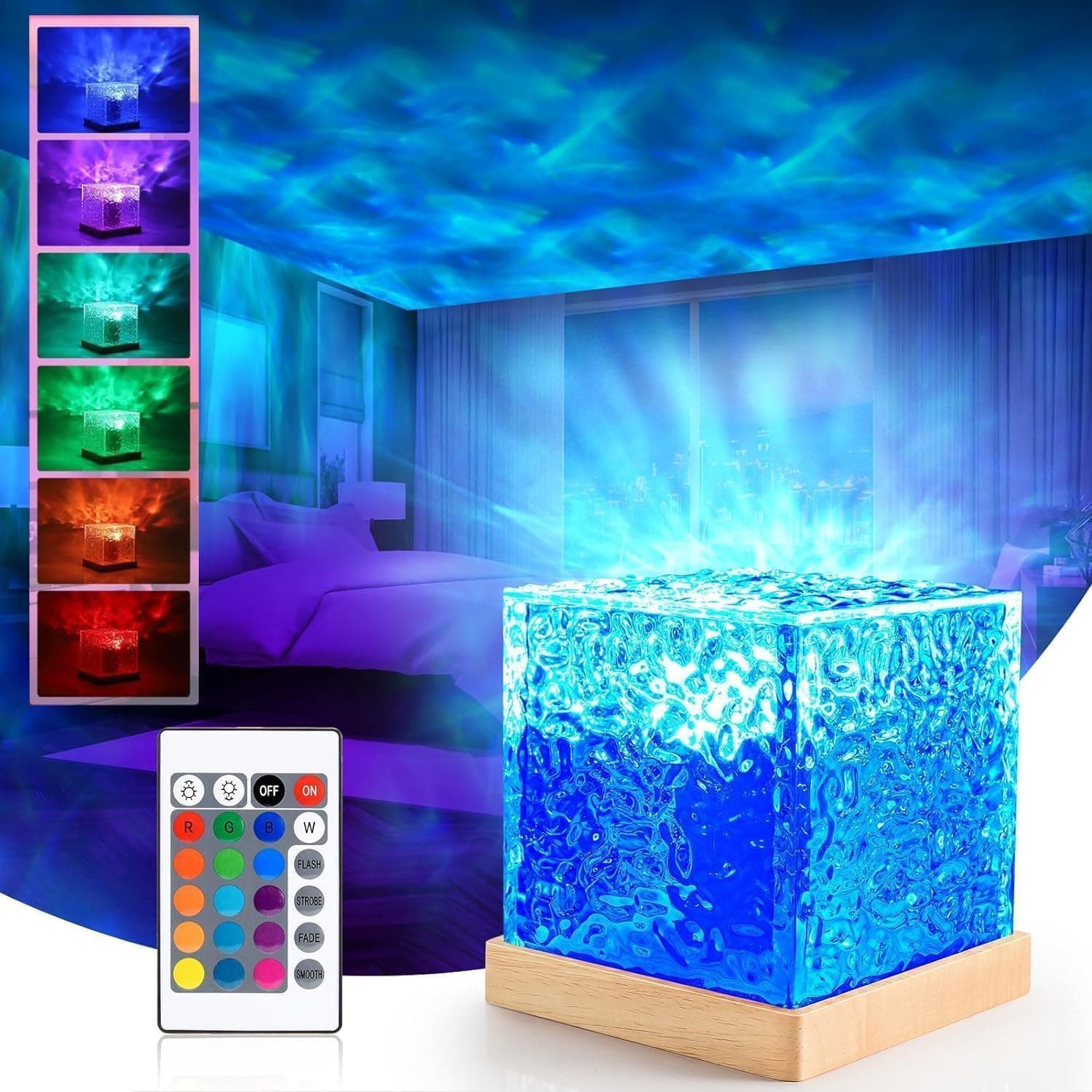 One94Store Ocean Wave Lamp Projector with Remote, 3D Water Ripple LED Night Light for Bedroom, Romantic Decor, Gift for Couples