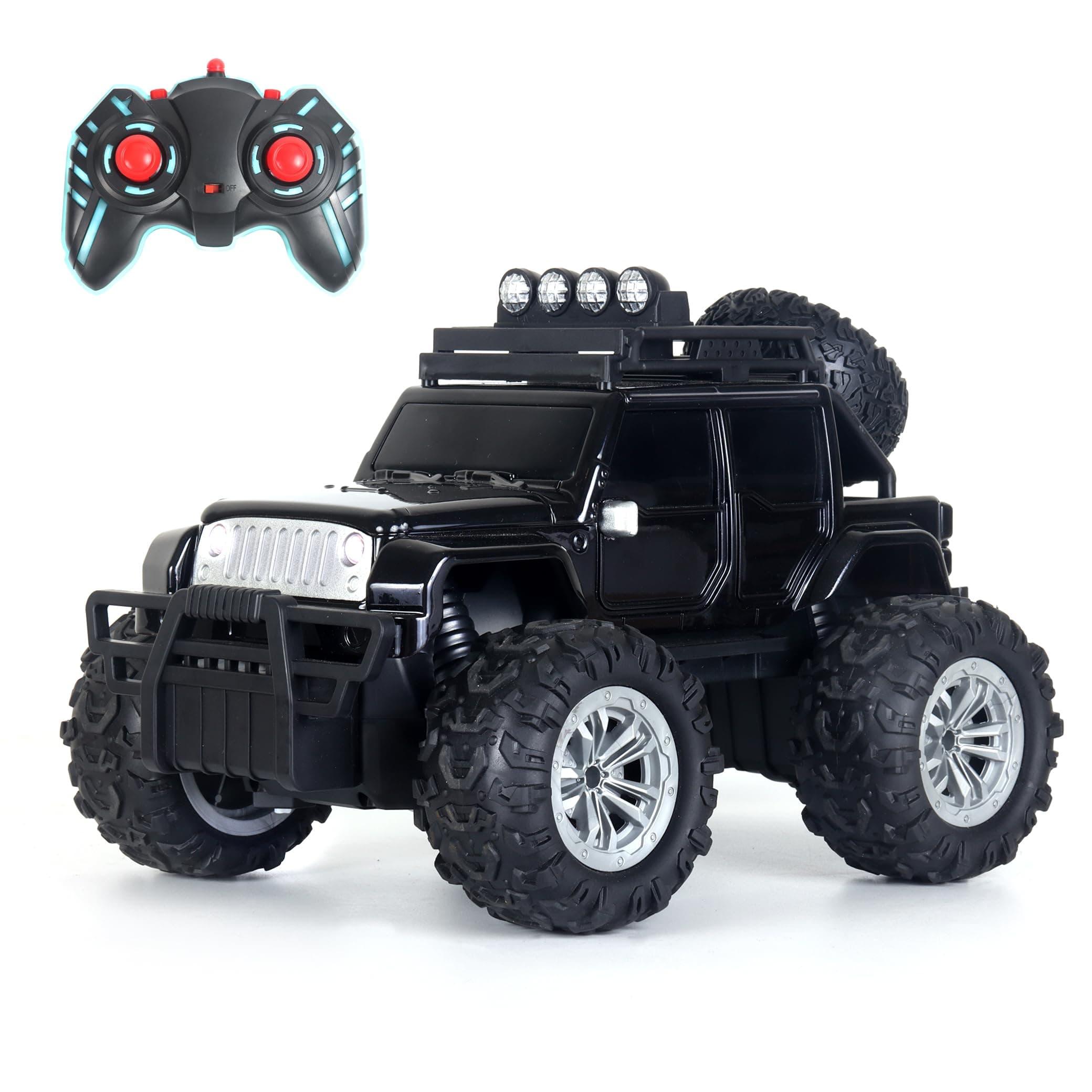 popsugar Off Roader Rechargeable Remote Control Car | RC Car Monster Truck | 4 Headlight Modes | Lithium Battery | C-Type Charging | 2.4GHz Remote Controller | Made in India, Black