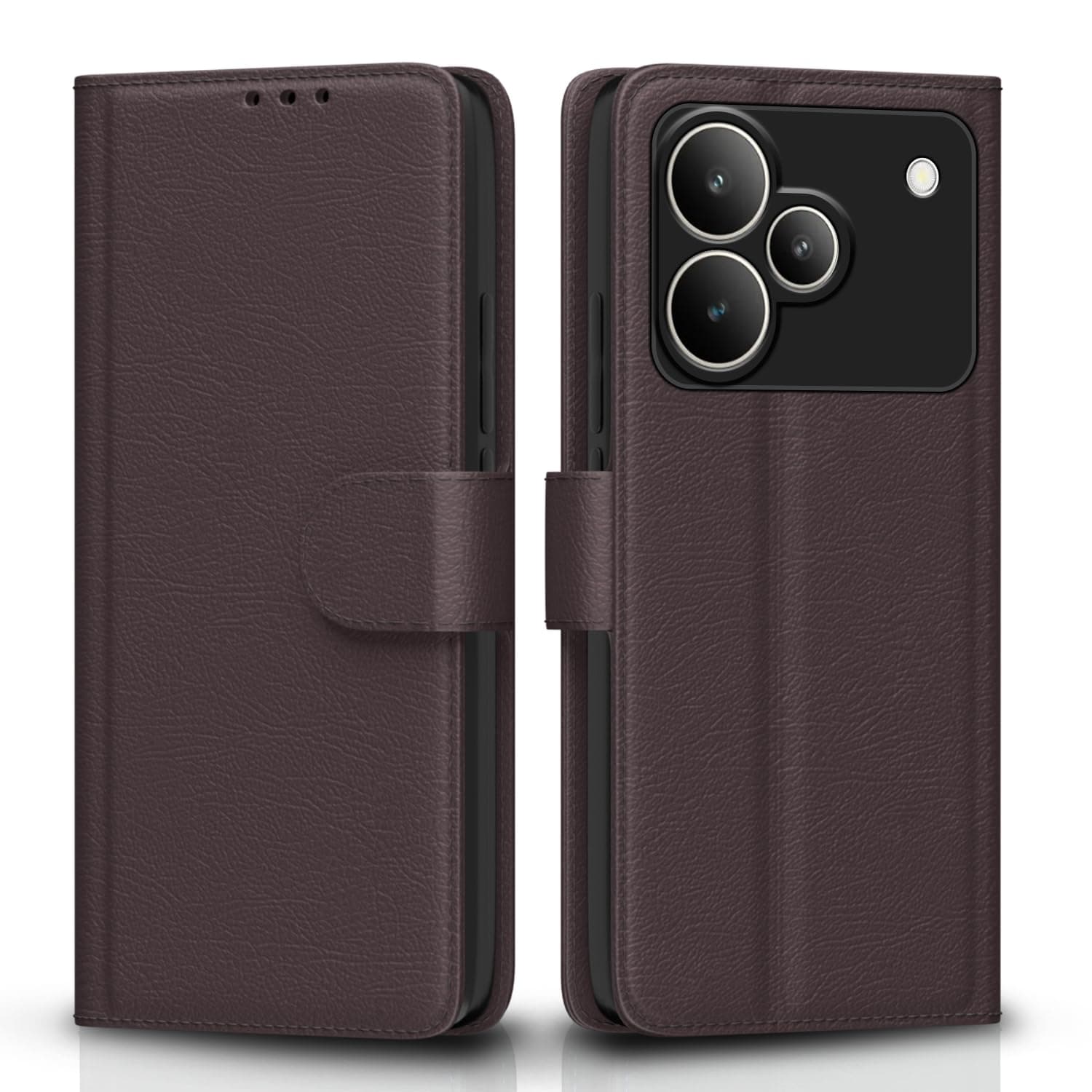 Pikkme Flip Cover for Realme P4 5G | Leather Finish | Shockproof with Card Pockets & Wallet Stand | Ultimate Protection Case (Coffee)