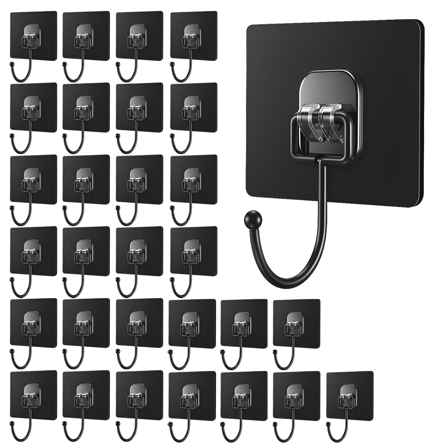 DALUCI Large Adhesive Wall Hook – Heavy Duty Wall Hanger Hooks for Hanging Without Drill | Waterproof, Rustproof Wall Stick Hooks for Kitchen, Bathroom, Home & Office Use (Big Hook Black, 30)