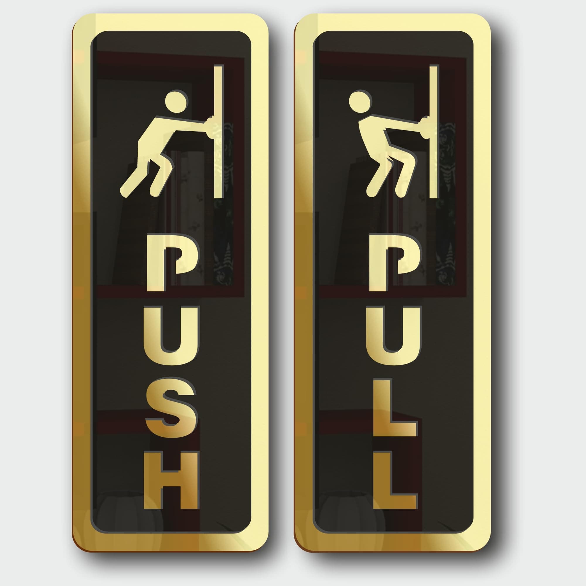 Nawab Art Push Pull Sign for Glass Door Sticker Premium look Self-Adhesive Material: Acrylic (Gold and Black)