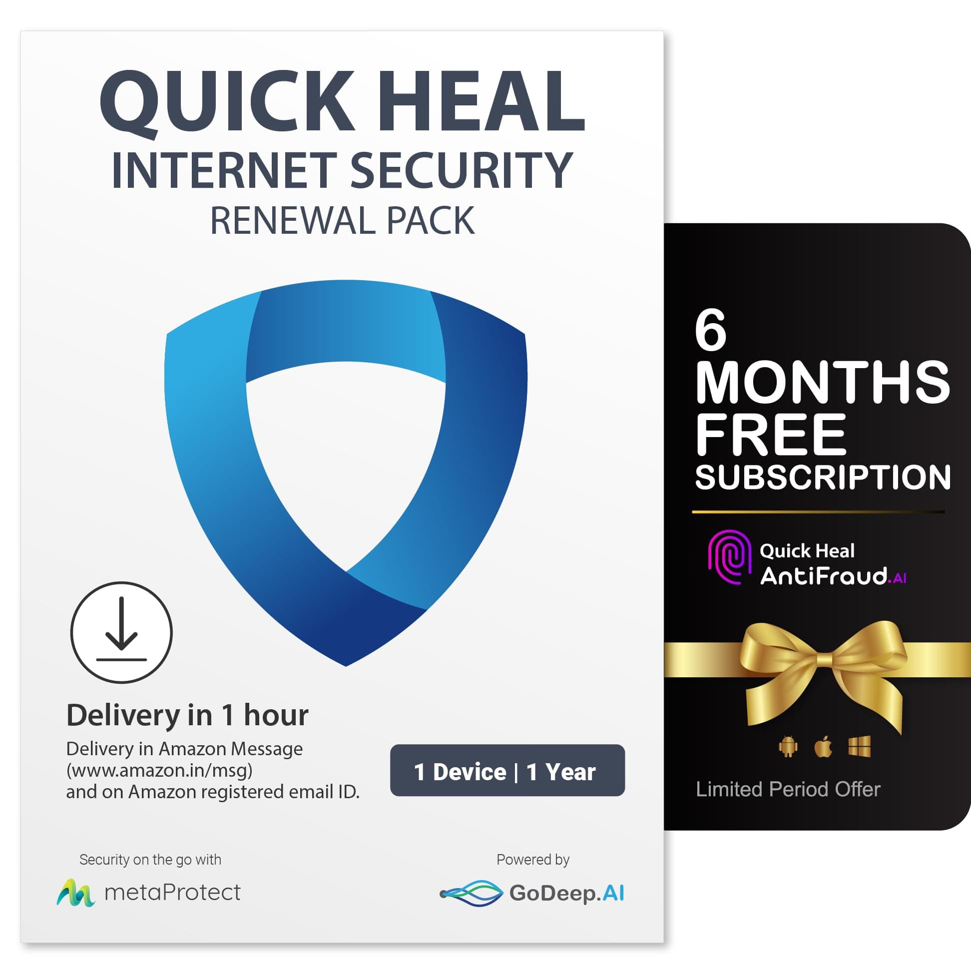 Quick Heal Internet Security Renewal | Windows PC/Laptop | 1 User, 1 Year | Existing 1 User Internet Security Subscription Required | Email Delivery in 1hr |+ 6 month AntiFraud.AI for IOS/Android